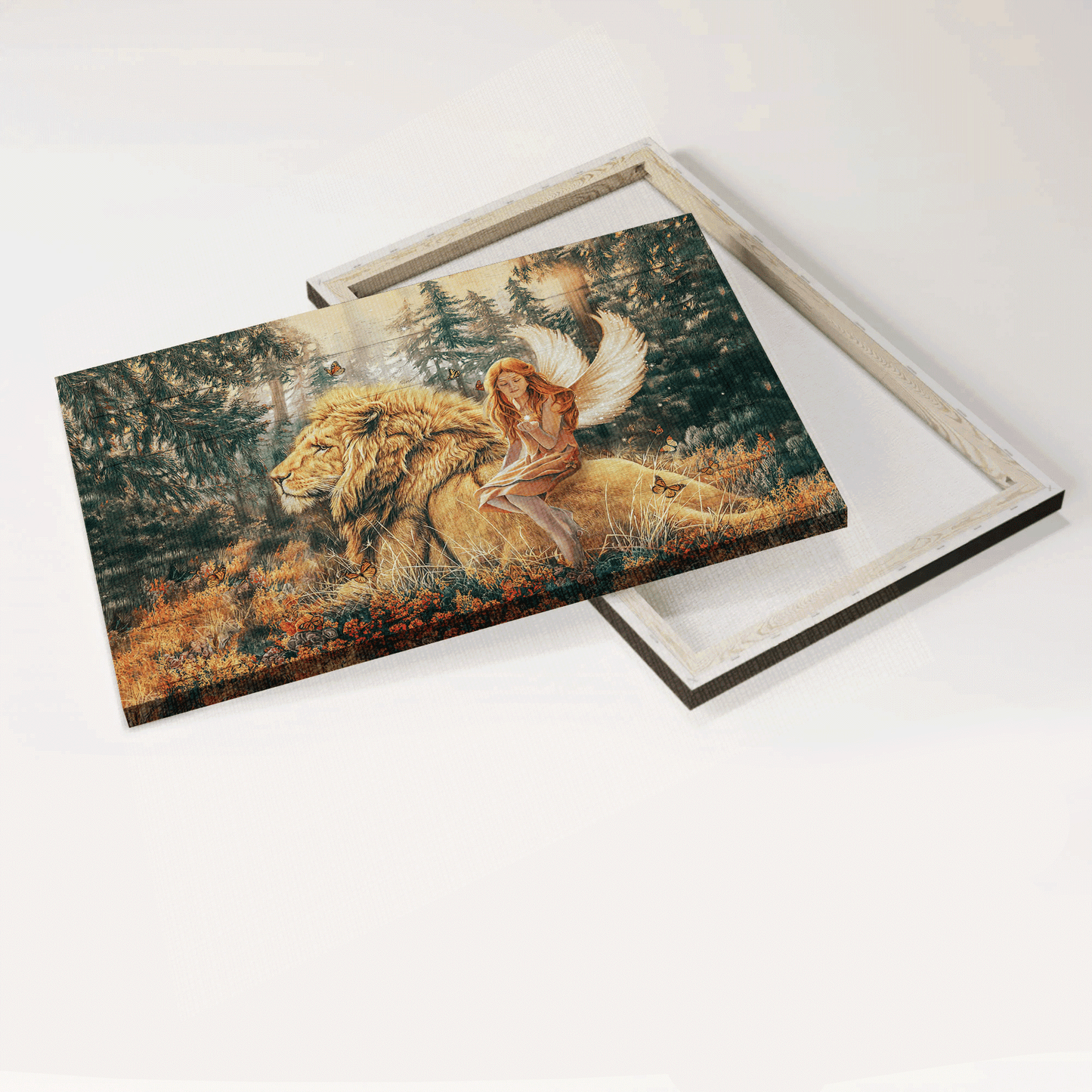 Jesus Landscape Canvas- Beautiful Fairy, Lion Of Judah, Autumn Forest Canvas- Gift For Christian