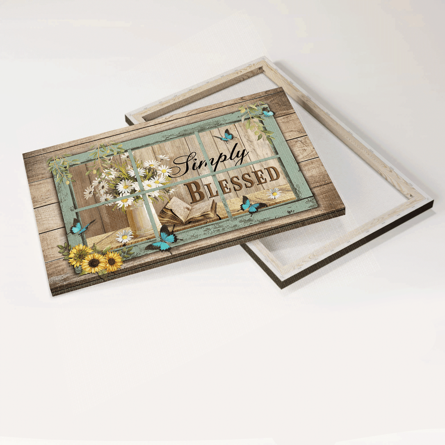 Jesus Landscape Canvas - Bible book, Daisy flowers, Sunflower Landscape Canvas - Gift For Christian - Simply blessed
