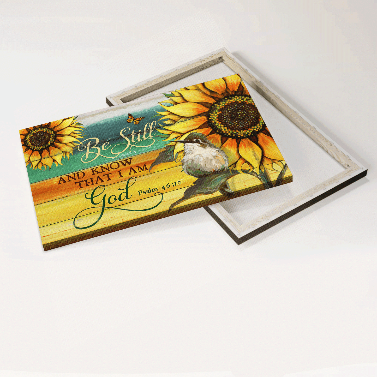 Jesus Landscape Canvas- Baby Hummingbird, Giant Sunflower Canvas- Gift For Christian- Be Still I Am God