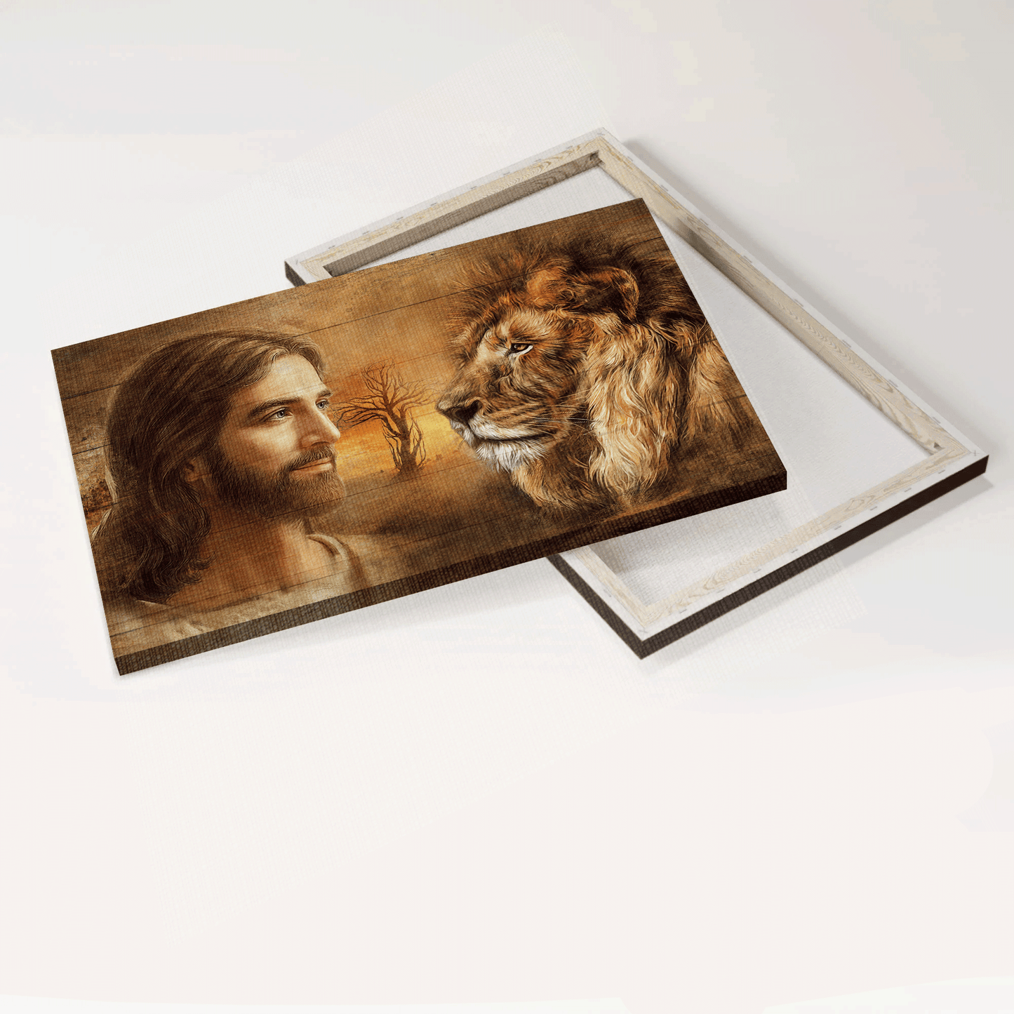 Jesus Landscape Canvas - Beautiful Jesus drawing, Lion face, Lion of Judah, Face to face Landscape Canvas - Gift For Christian