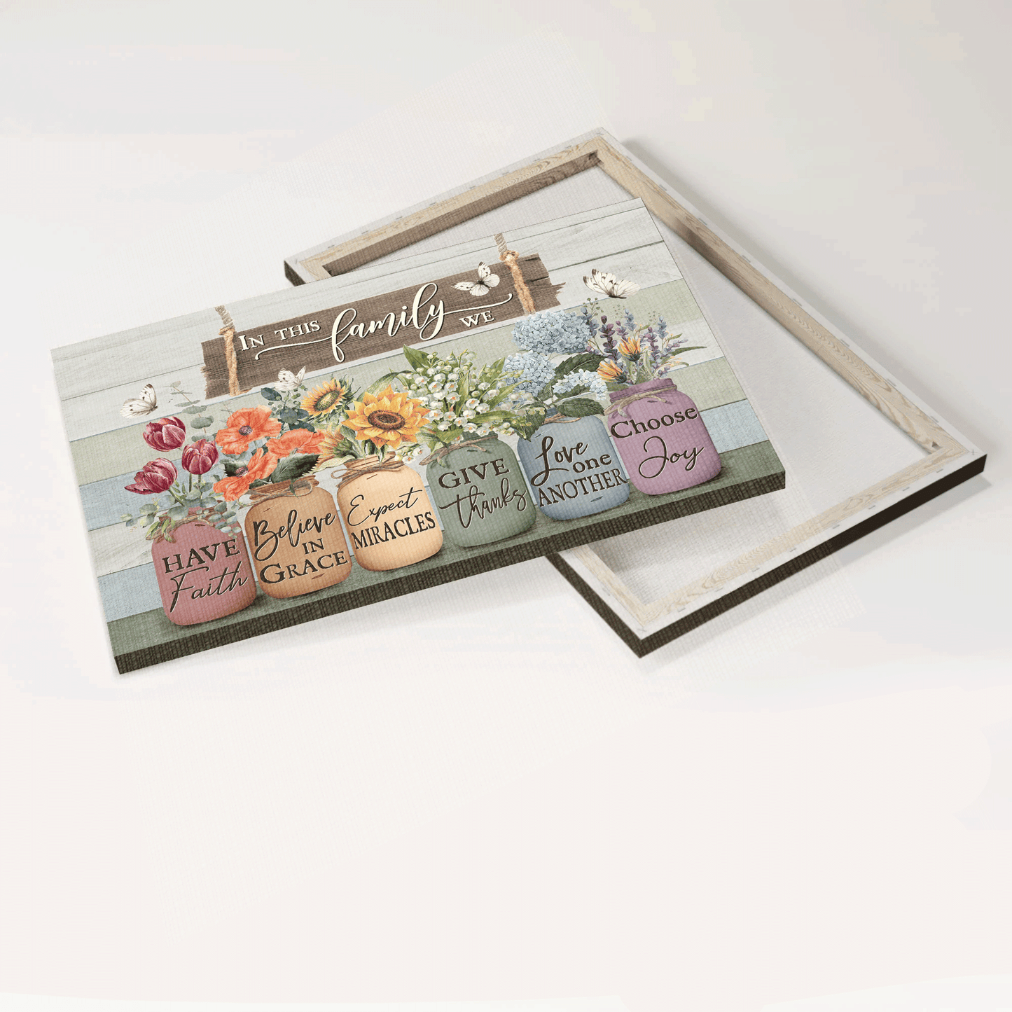 Jesus Landscape Canvas- Beautiful flowers, Sunflower, Tulip, Hydrangea, Bell flower canvas- Gift for Christian- In this family