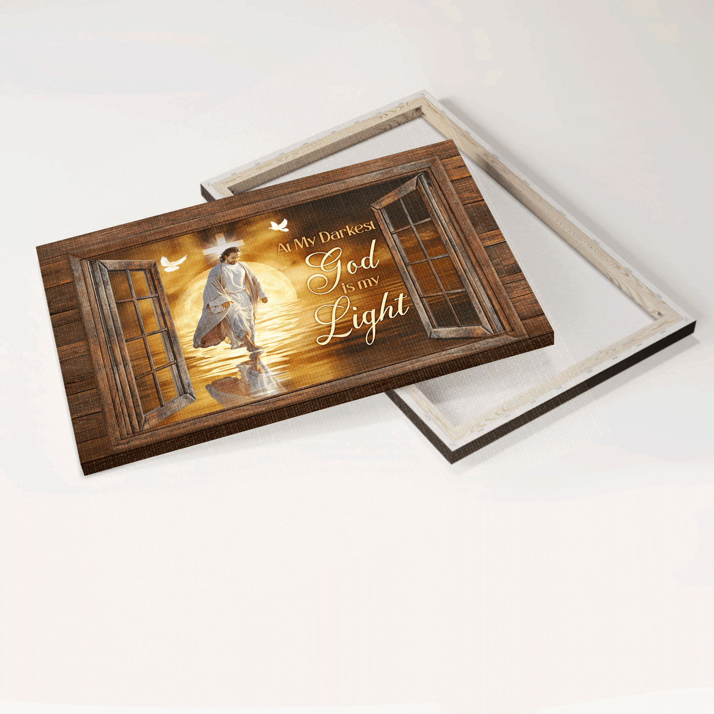 Jesus Landscape Canvas - Jesus walking on water, Amazing sunset Canvas - Gift For Christian - At my darkest, God is my light Canvas