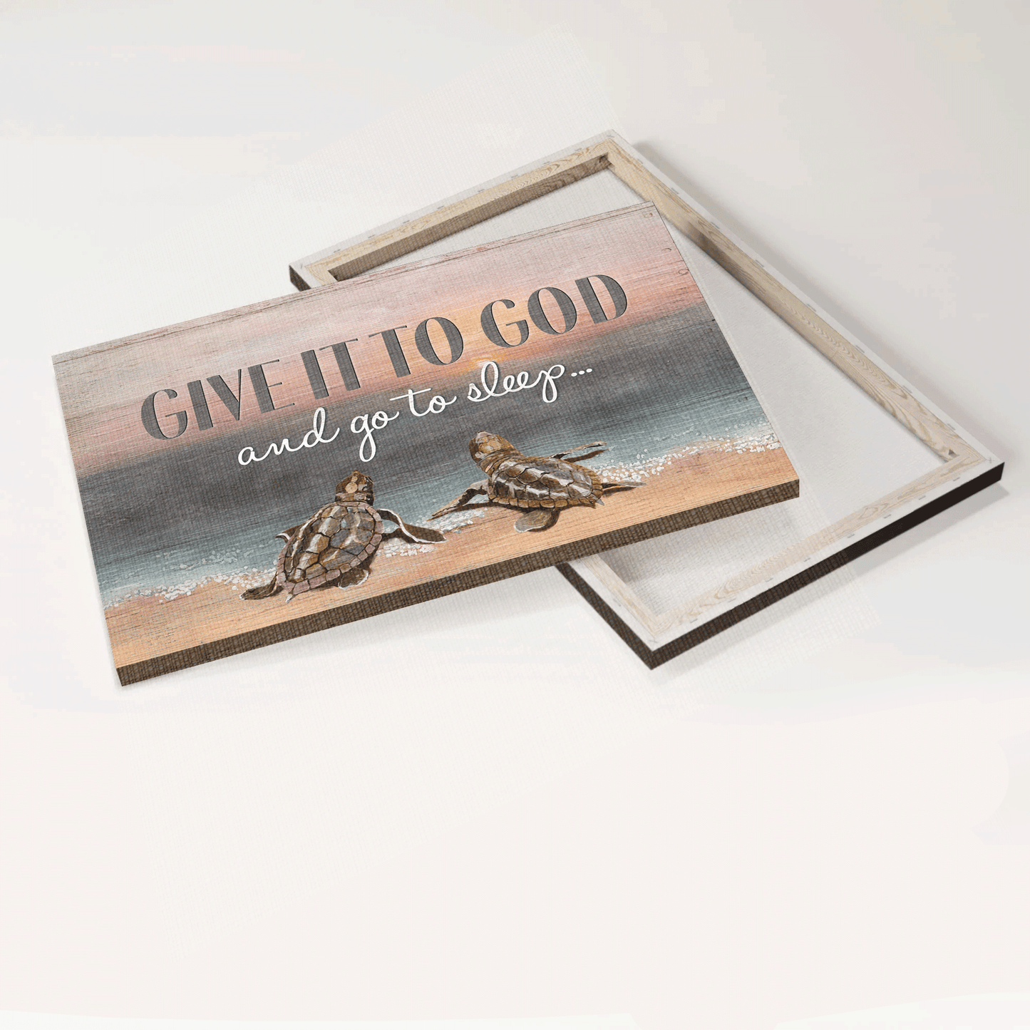 Jesus Landscape Canvas - Seaturtle Painting, On The Beach Landscape Canvas - Inspirational Gift, Gift For Religious Christian - Give It To God And Go To Sleep