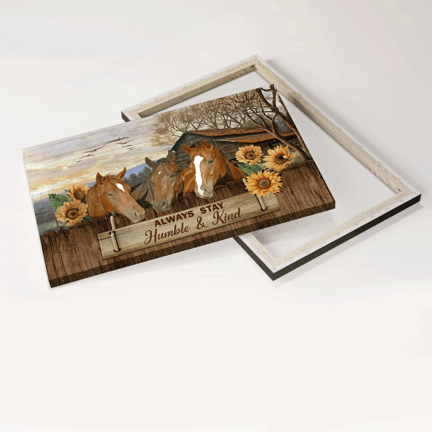 Jesus Landscape Canvas- Awesome Horse, Stunning Helianthus, Tranquil Farm, Sunflower Landscape Canvas- Gift For Christian- Always Stay Humble And Kind