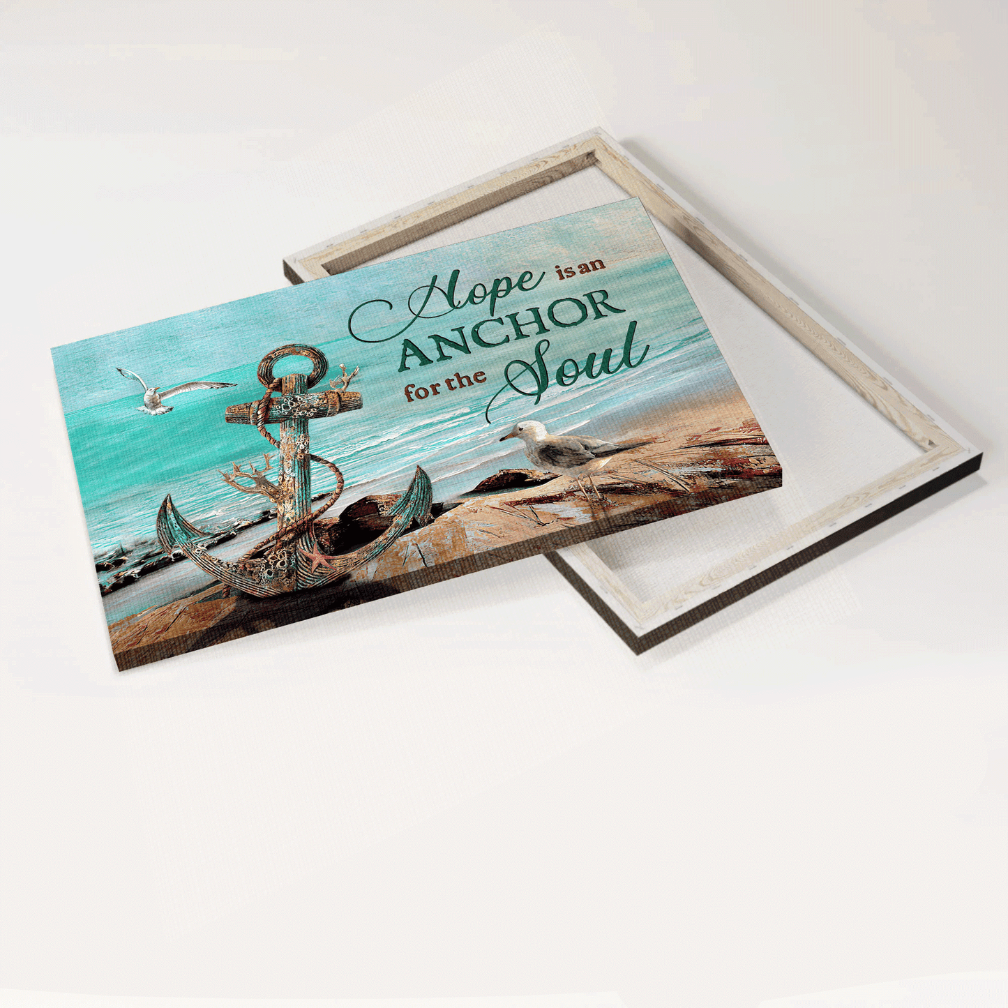Jesus Landscape Canvas- Antique Anchor, Brilliant Ocean, Seagull, Blue Ocean Canvas- Gift For Christian- Hope Is An Anchor For The Soul