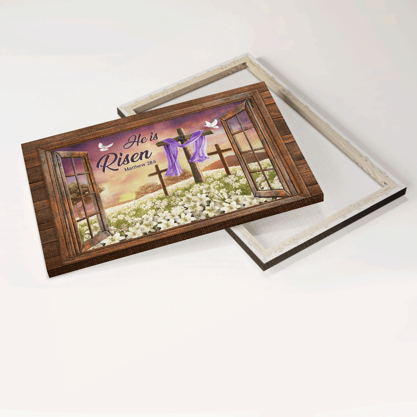 Jesus Landscape Canvas - White Lily Flower, Beautiful Cross, Sunset Canvas - Gift For Christian - He Is Risen Canvas