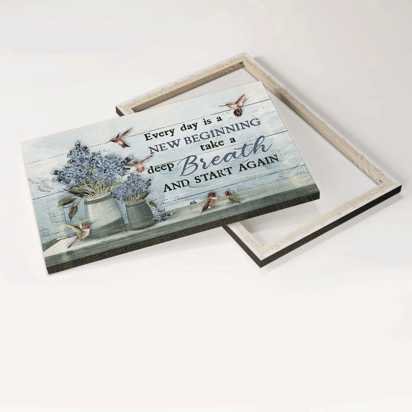 Jesus Landscape Canvas - Vintage Blue Flower, Beautiful Hummingbird Canvas - Gift For Christian - Every Day Is A New Beginning Canvas