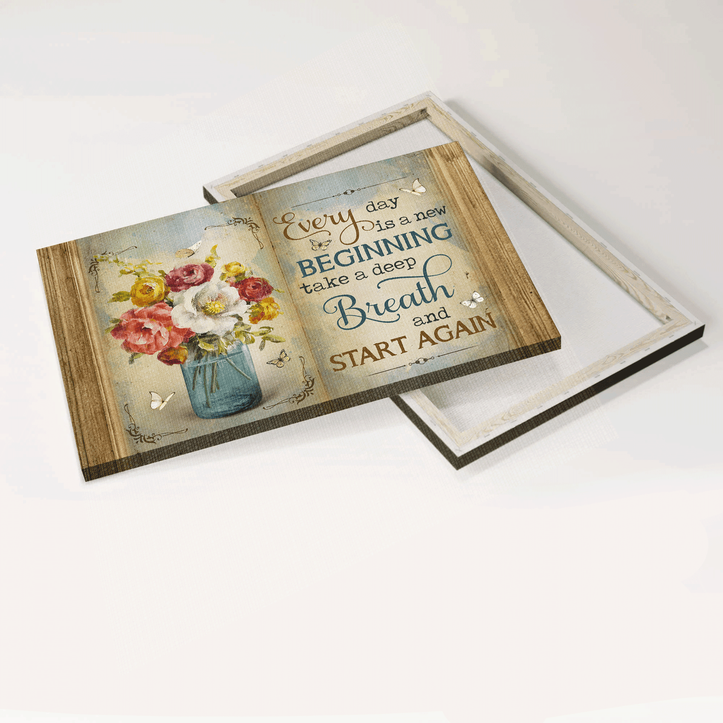 Jesus Landscape Canvas- Beautiful flower, Colorful painting, White butterfly canvas- Gift for Christian- Every day is a new beginning