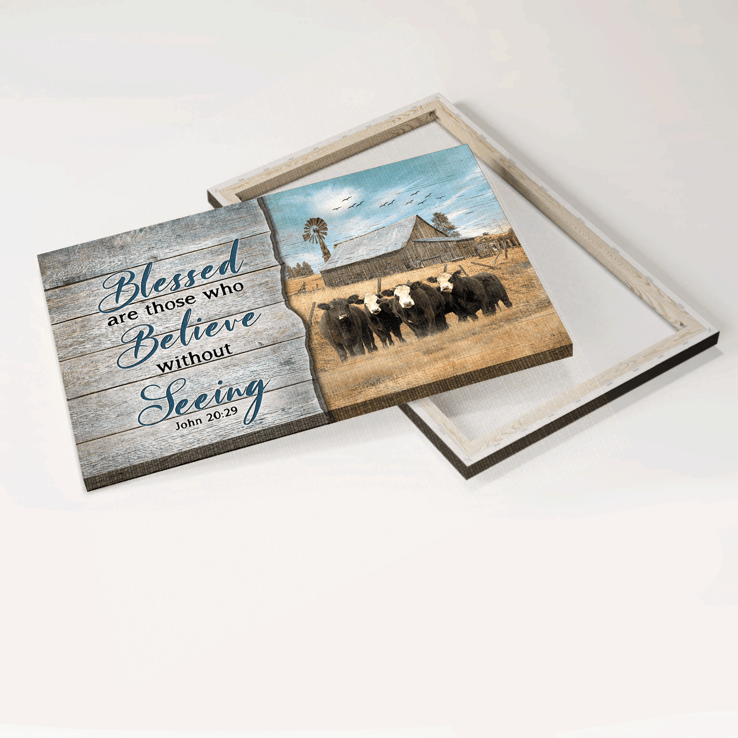 Jesus Landscape Canvas- Black cow, Rice field canvas- Gift for Christian- Blessed are those who believe without seeing - Landscape Canvas Prints, Christian Wall Art