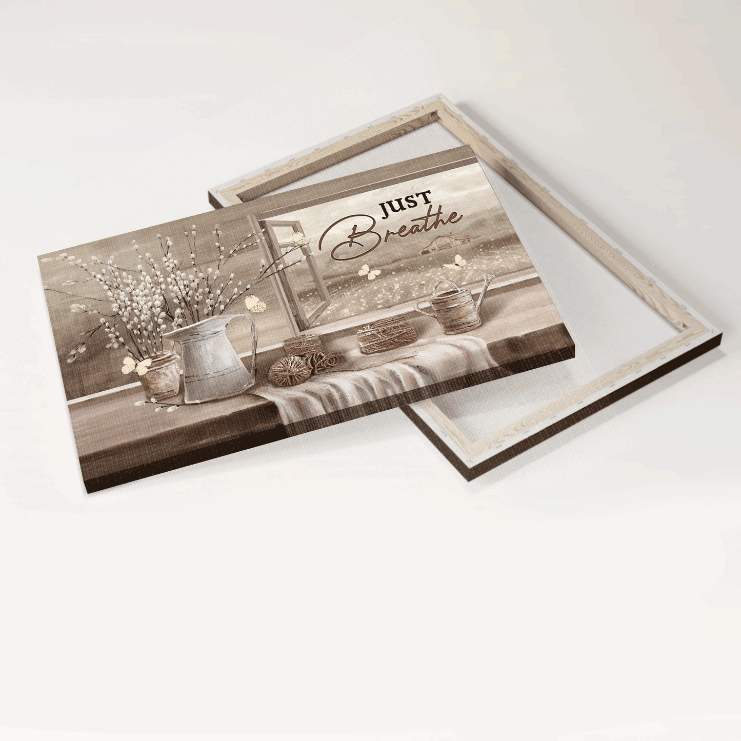 Jesus Landscape Canvas- Baby Flower, Rope Drawing, Vintage Painting, White Butterfly Canvas, Just Breathe Canvas- Gift For Christian