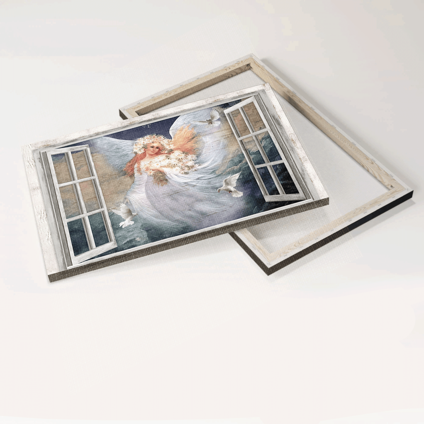 Jesus Landscape Canvas - Beautiful angel, Daisy vase, White dove Landscape Canvas - Gift For Christian - The way to heaven