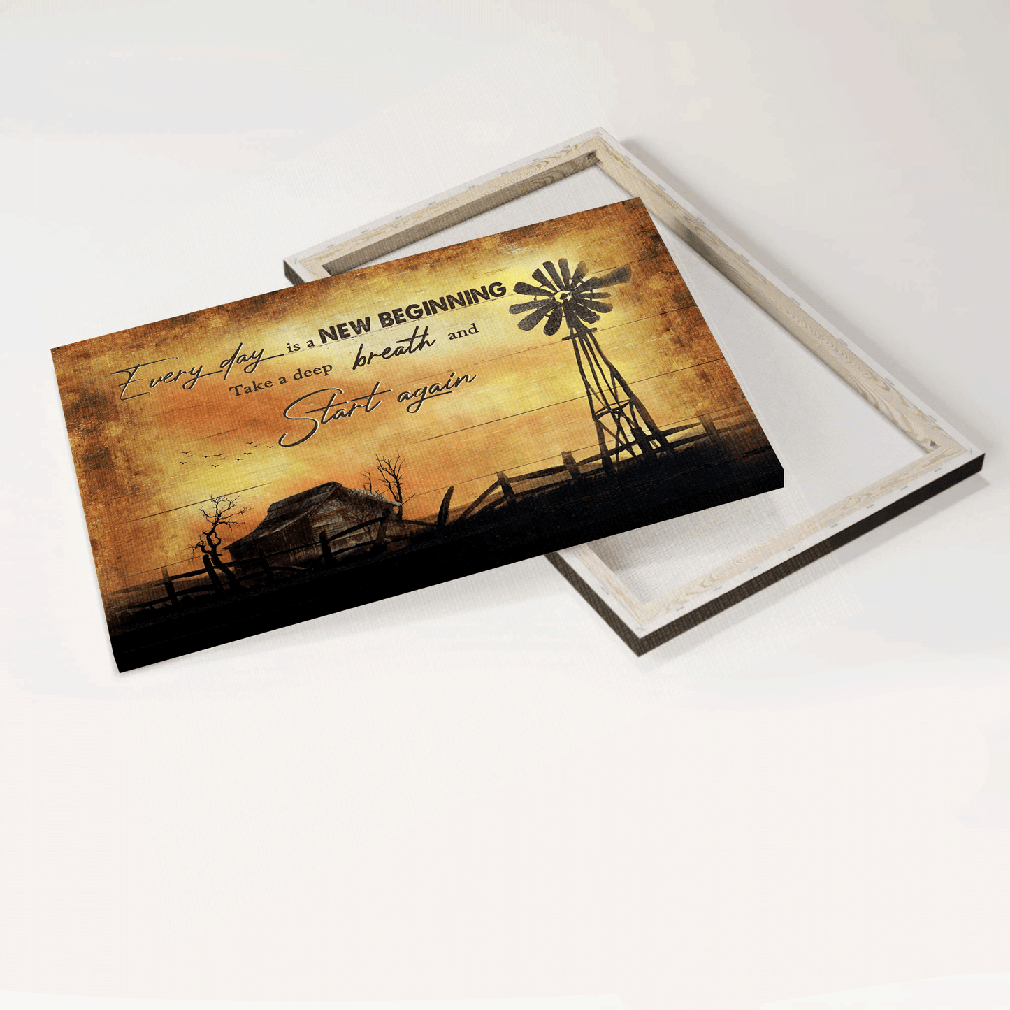 Jesus Landscape Canvas - Old Barn Painting, Windmill, Sunset Landscape Landscape Canvas - Gift For Christian - Everyday is a new beginning Landscape Canvas