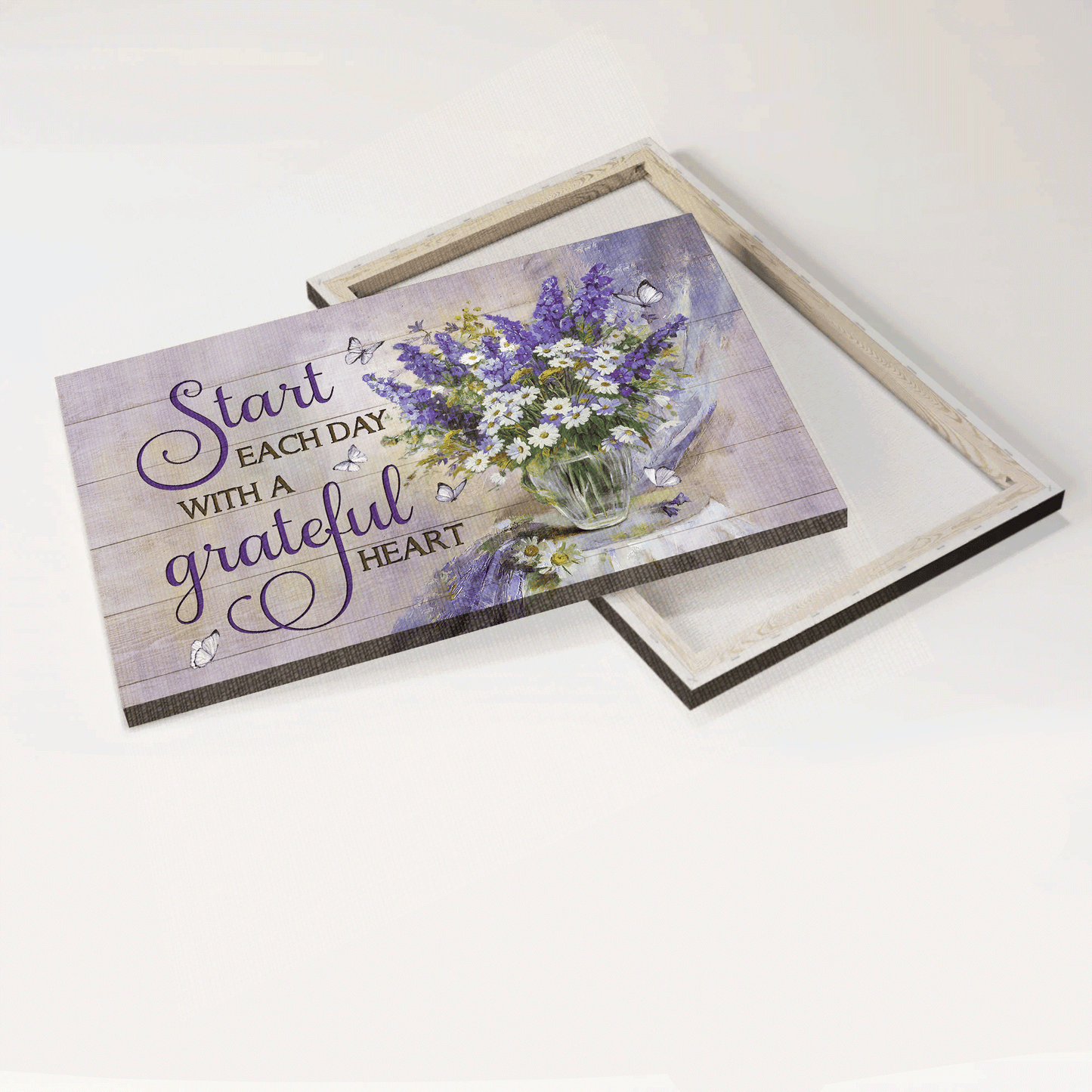 Jesus Landscape Canvas - Beautiful lavender flower, Daisy vase Landscape Canvas - Gift For Christian - Start each day with a grateful heart