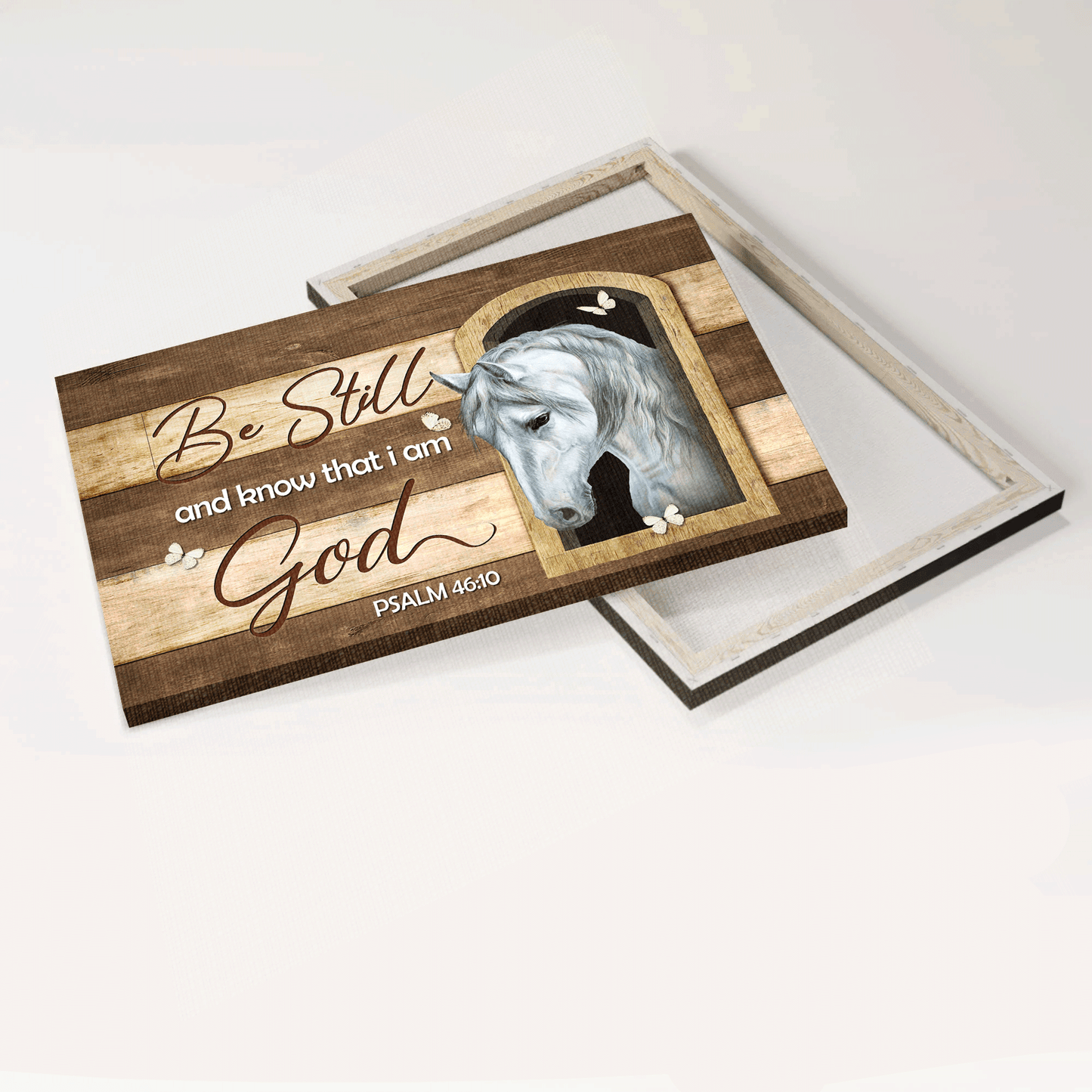 Jesus Landscape Canvas - Beautiful white horse, Small window, Butterfly Landscape Canvas - Gift For Christian - Be still and know that I am God