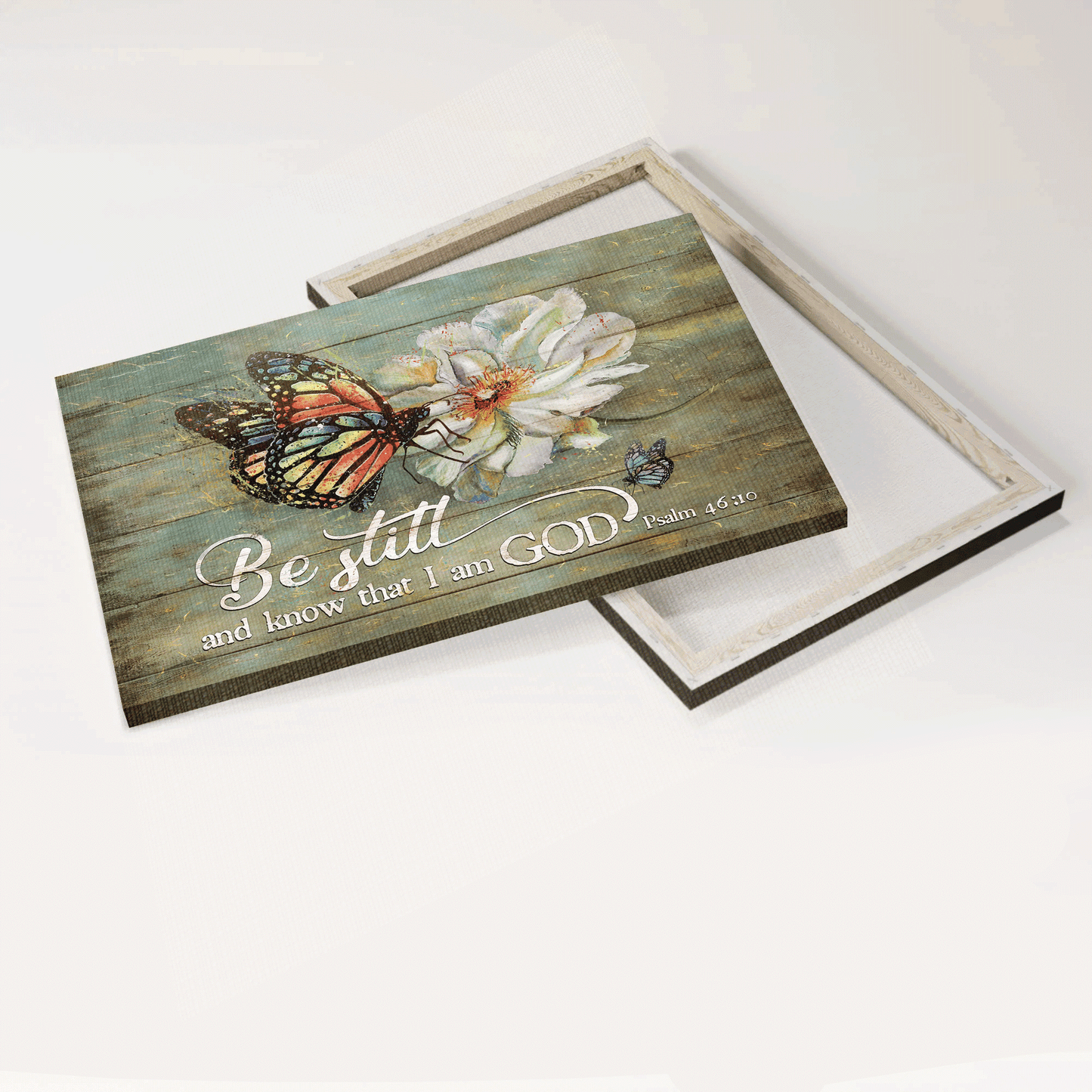 Jesus Landscape Canvas - Beautiful white flower, Colorful butterfly Landscape Canvas - Gift For Christian - Be still and know that I am God