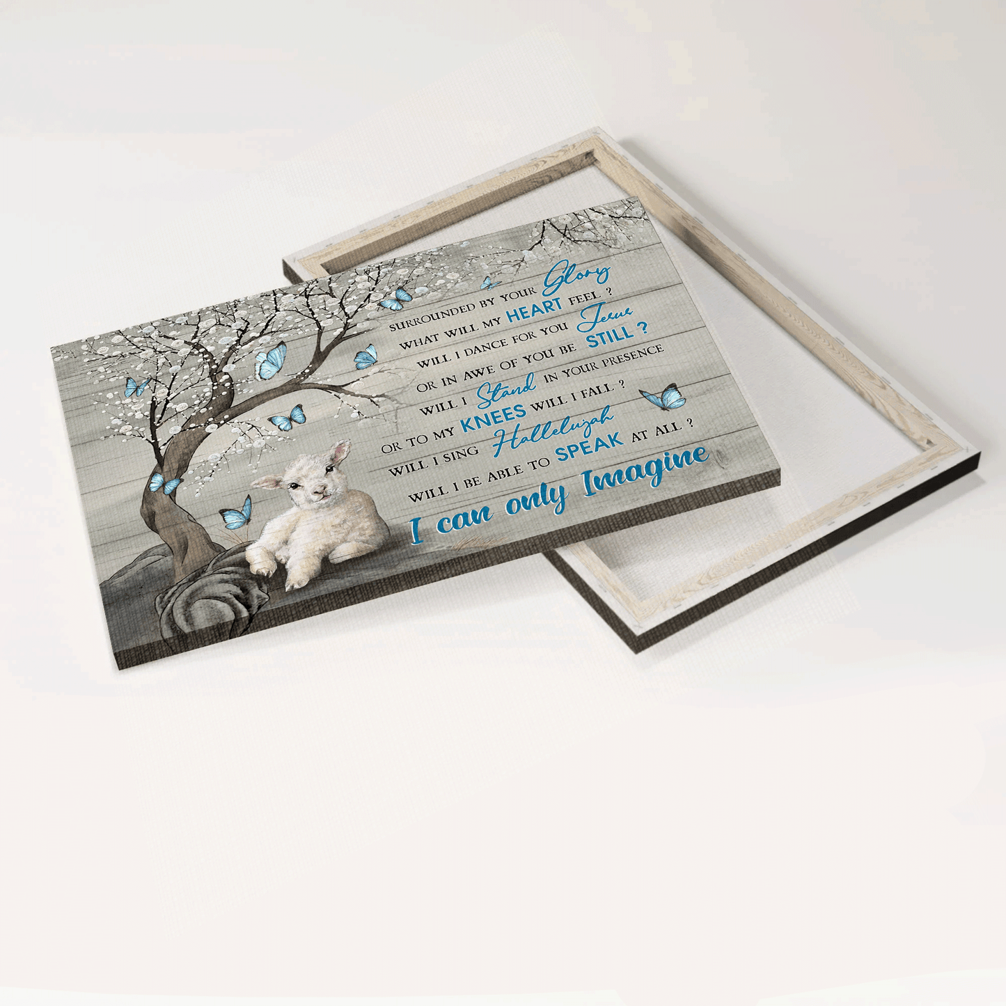 Jesus Landscape Canvas - The Little Lamb, Blue Butterflies Canvas - Gift For Christian - I Can Only Imagine Canvas