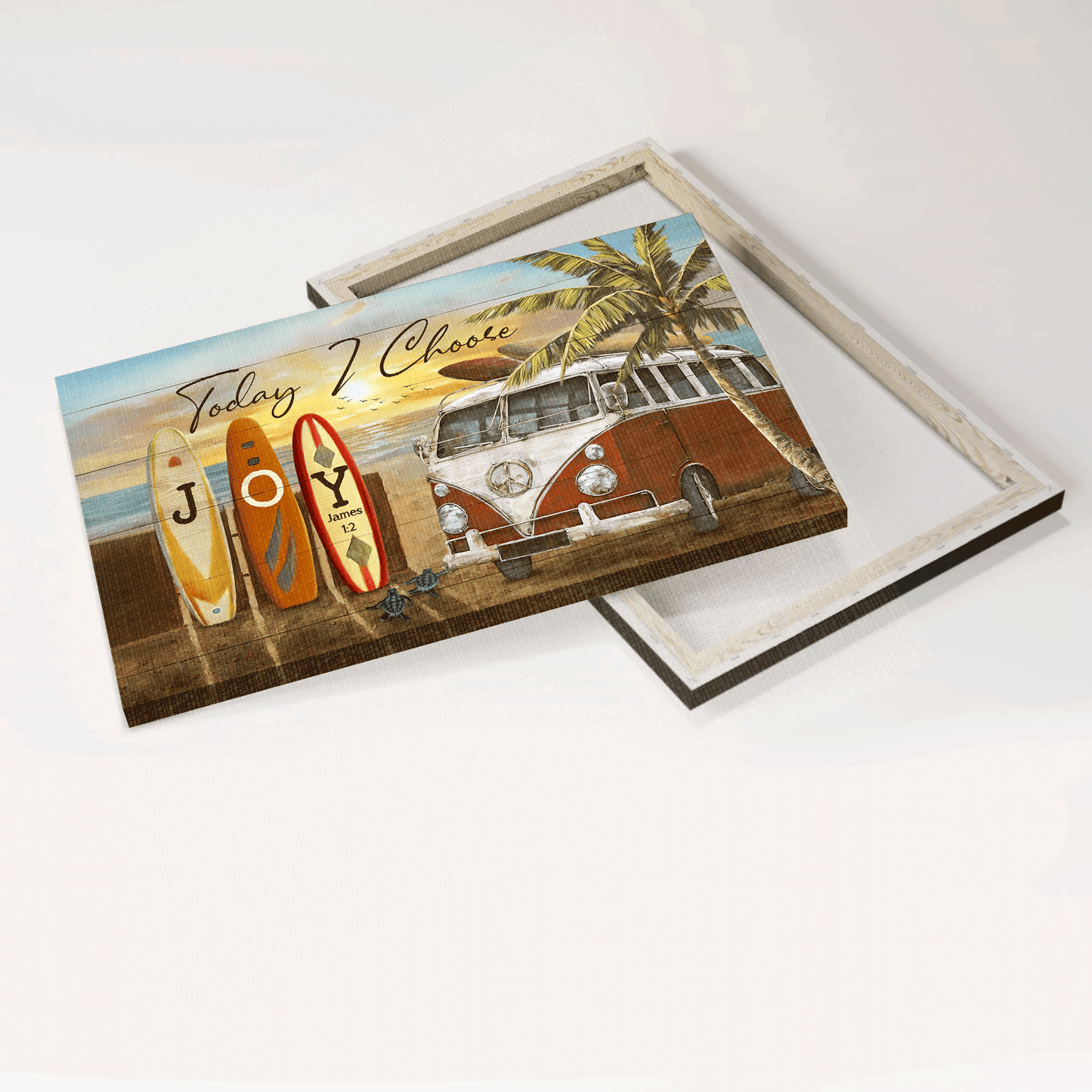 Jesus Landscape Canvas - Vintage Bus, Summer Vibe, Pretty Sunset Canvas - Gift For Christian - Today I Choose Joy Canvas