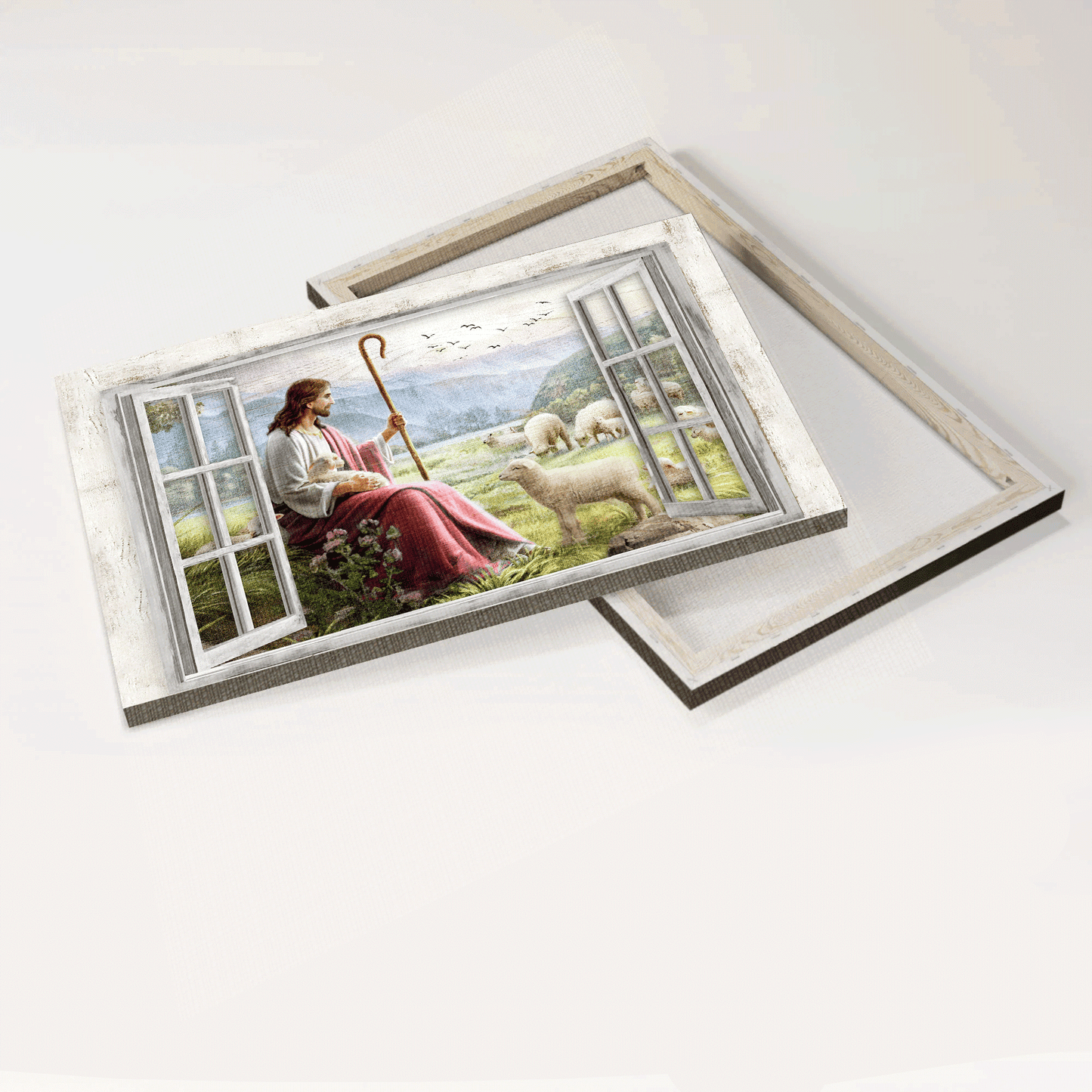 Jesus Landscape Canvas - Beautiful meadow, Lamb of God, The passion of Jesus, Pretty sunset Landscape Canvas - Gift For Christian