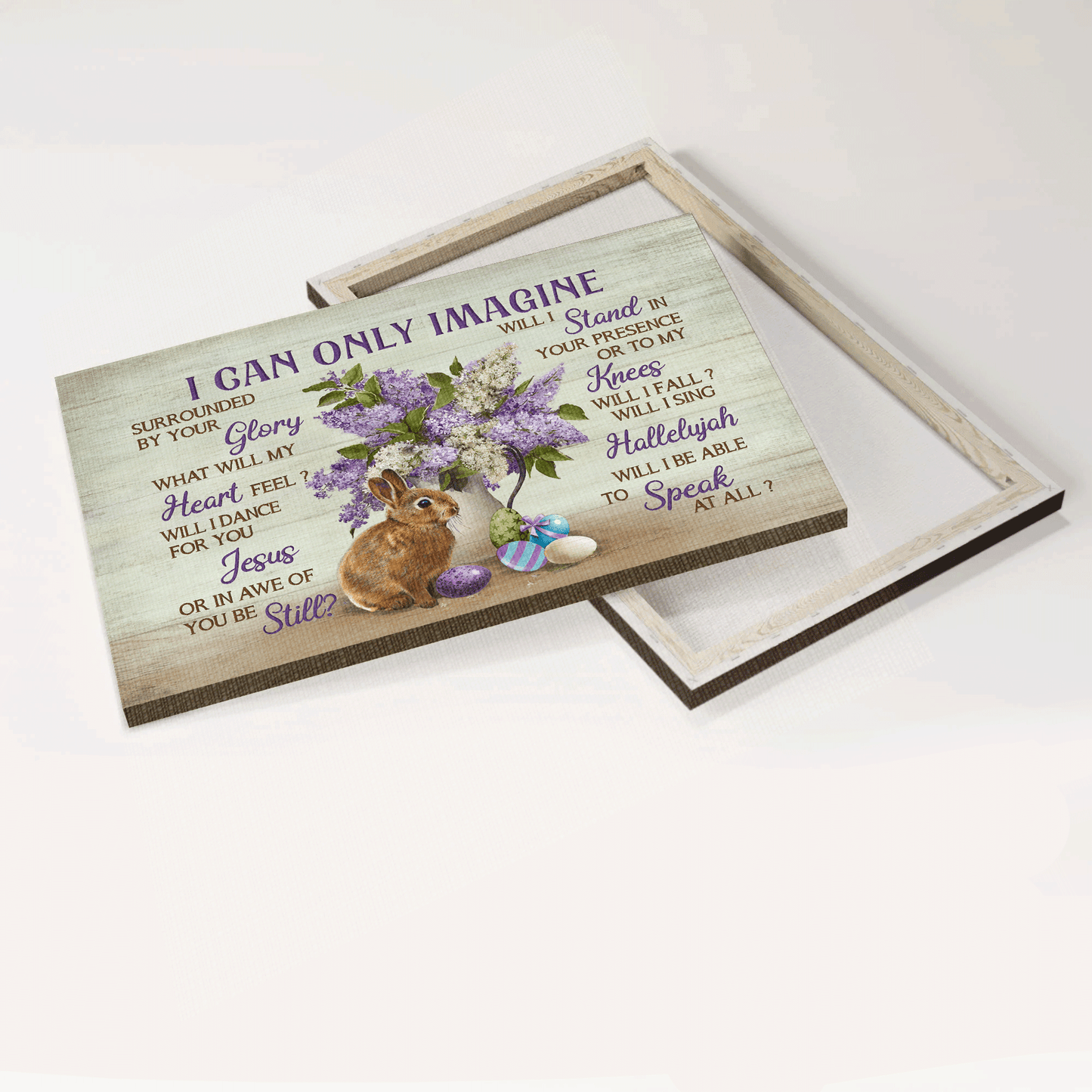 Jesus Landscape Canvas -Beautiful purple flower, Rabbit drawing, Easter eggs Landscape Canvas - Gift For Christian - I can only imagine