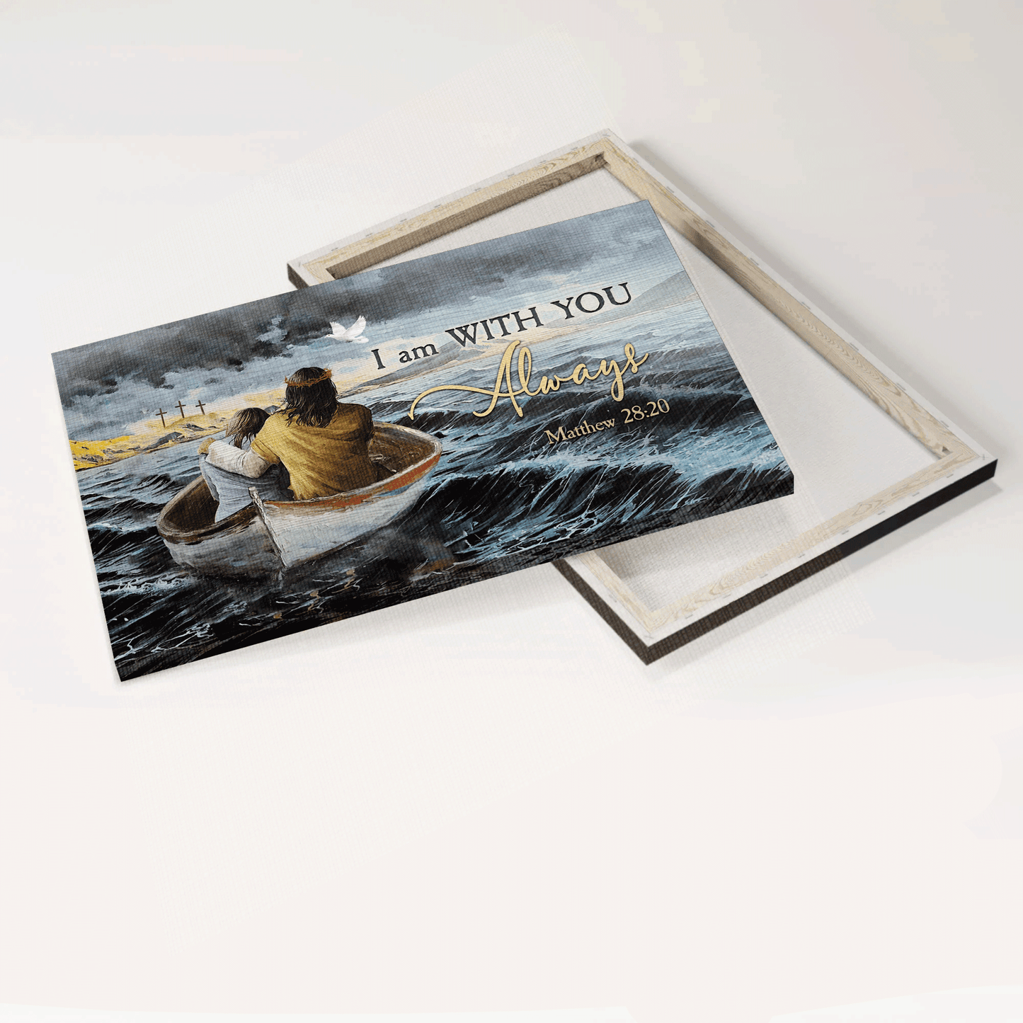 Jesus Landscape Canvas - Stunning Storm, Little Girl, Walking With Jesus Canvas - Gift For Christian - I Am With You Always Canvas