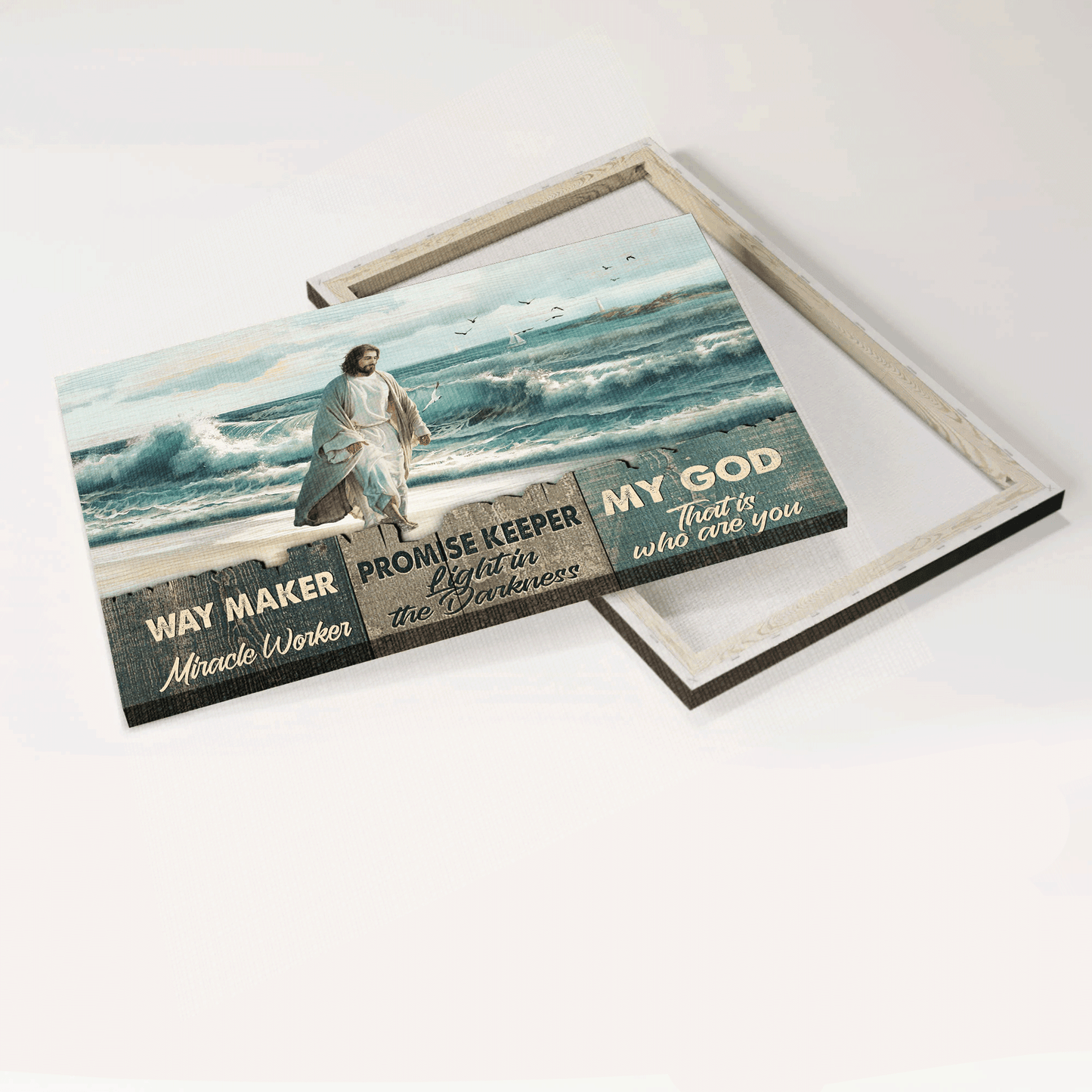 Jesus Landscape Canvas - Jesus Christ, Beach painting, Walking with Jesus canvas- Gift for Christian - Way maker, Miracle worker - Landscape Canvas Prints, Christian Wall Art
