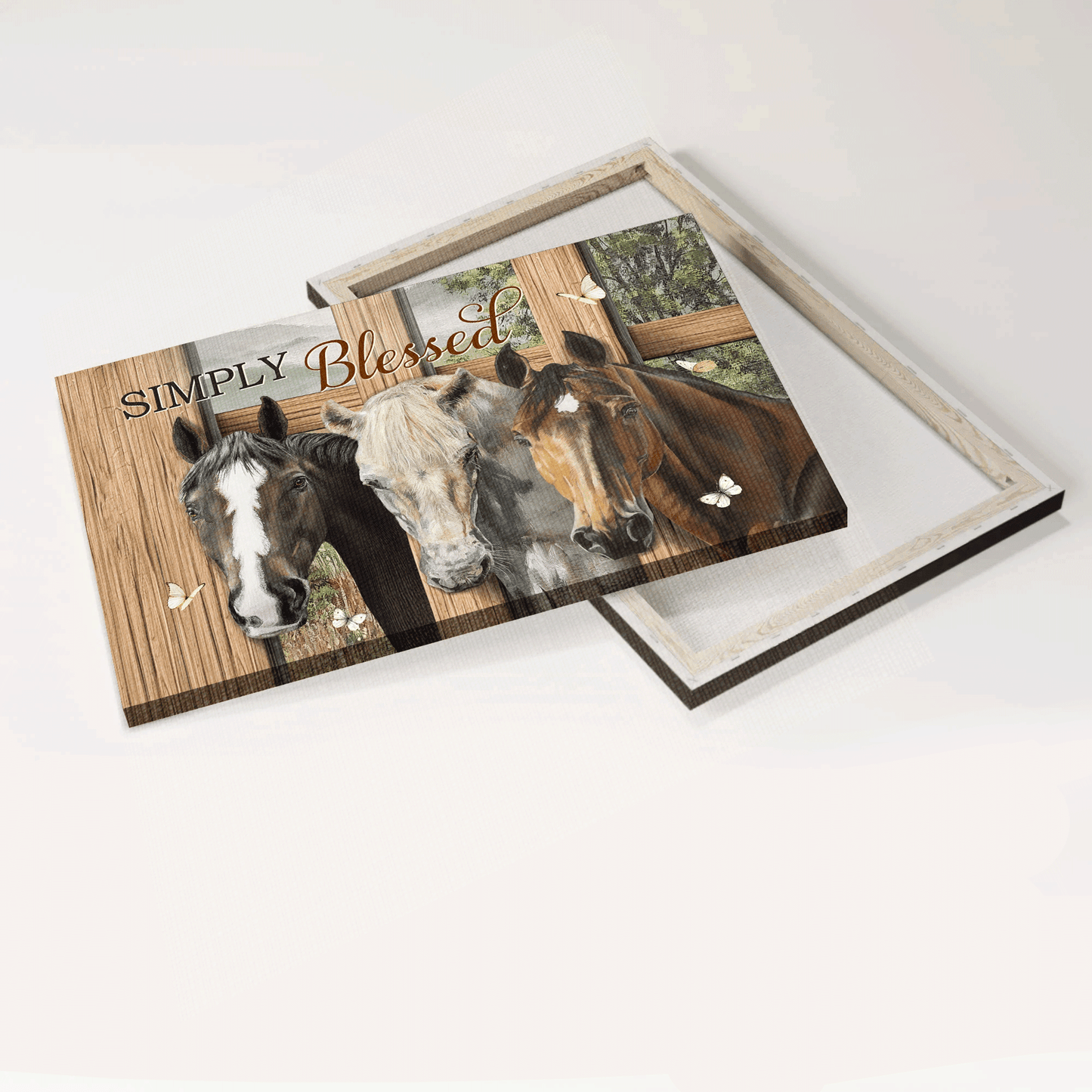 Jesus Landscape Canvas- Beautiful horse drawing, Quarter horse, White butterfly canvas- Gift for Christian- Simply blessed