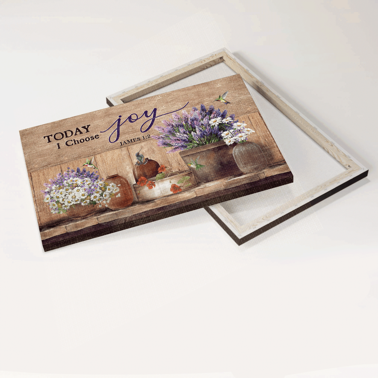 Jesus Landscape Canvas - Lavender vase, Beautiful flower, Hummingbird Canvas - Gift For Christian - Today I choose joy Landscape Canvas
