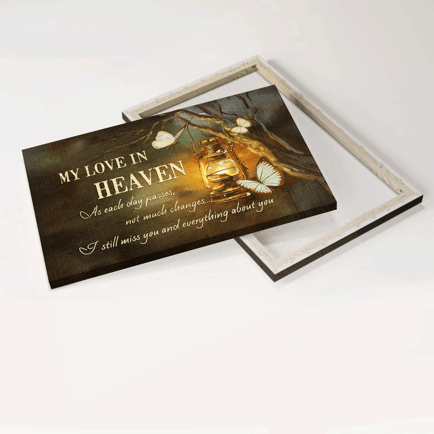 Jesus Landscape Canvas - Lamp painting, White butterfly, Beautiful night Canvas - Gift For Christian - My love in heaven Heaven Landscape Canvas