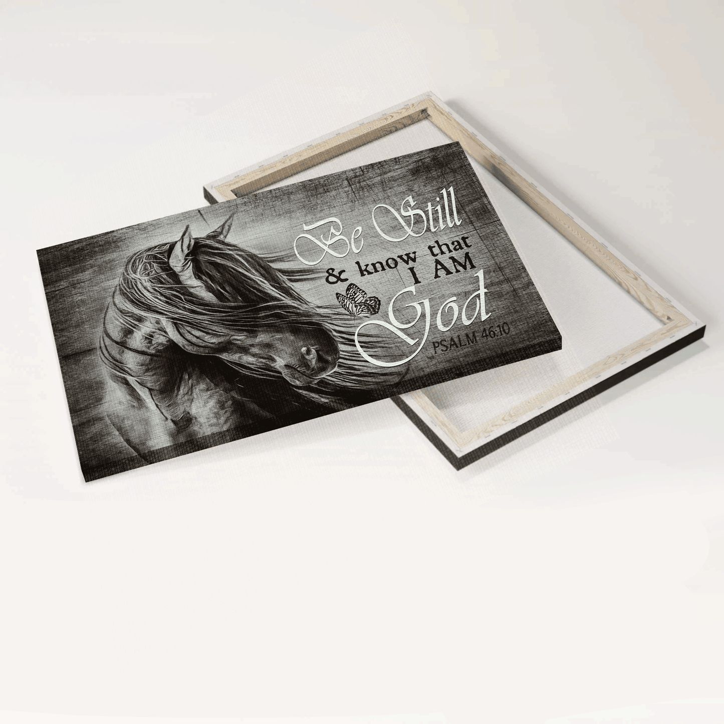 Jesus Landscape Canvas- Black and white painting, Stunning horse- Gift for Christian- Be still and know that I am God - Landscape Canvas Prints, Christian Wall Art