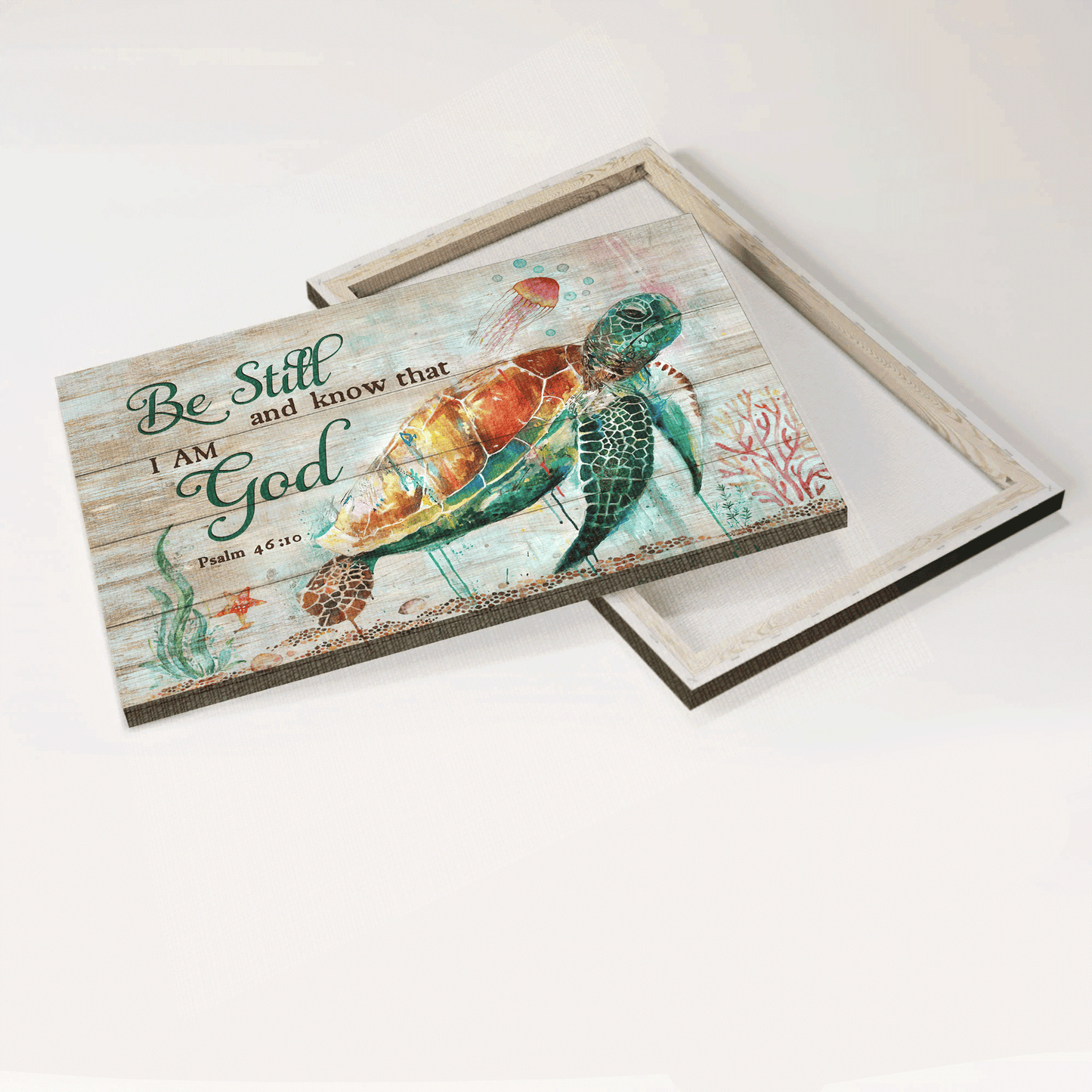 Jesus Landscape Canvas - Big sea turtle, Stunning turtle, Ocean painting Landscape Canvas - Gift For Christian - Be still and know that I am God Landscape Canvas