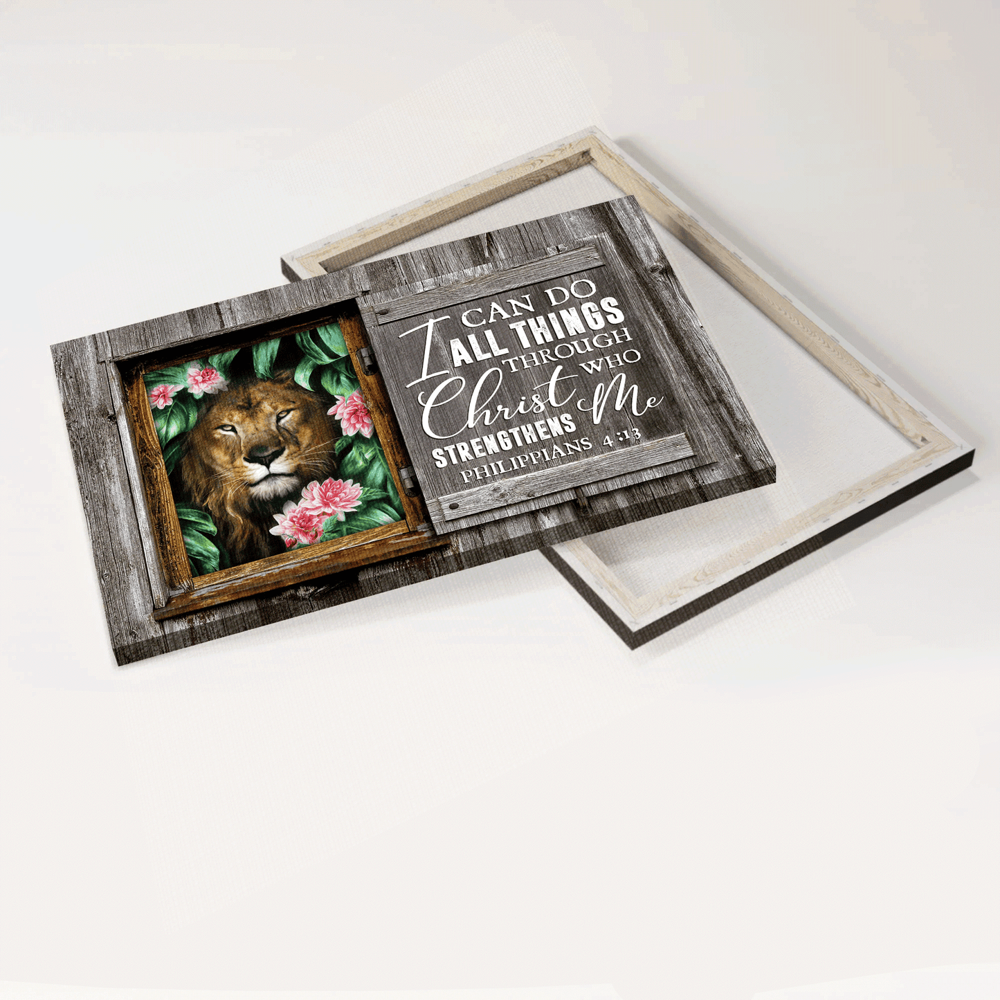 Jesus Landscape Canvas- Awesome Lion, Flower Canvas- Gift For Christian- I Can Do All Things Through Christ Who Strengthens Me