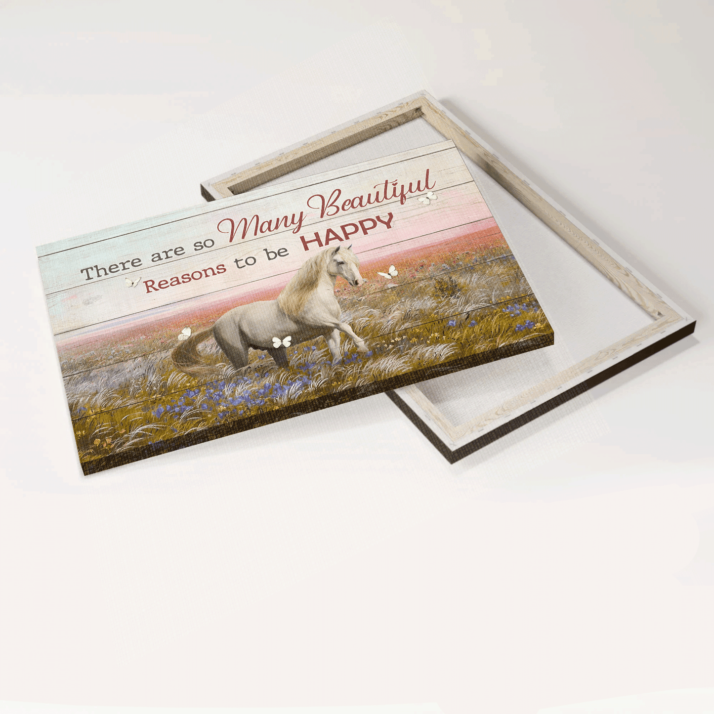 Jesus Landscape Canvas- Beautiful Flower Field, White Horse, White Butterfly Canvas- Gift For Christian- There Are So Many Beautiful Reasons To Be Happy