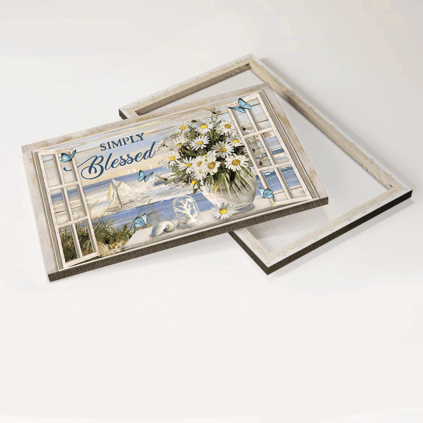 Jesus Landscape Canvas - Beautiful beach, Daisy vase, Summer painting Landscape Canvas - Gift For Christian - Simply blessed