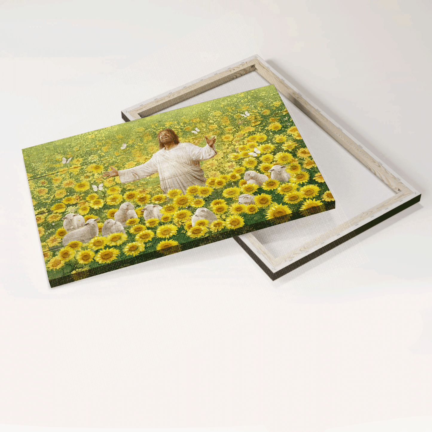 Jesus Landscape Canvas - Sunflower field, Lamb of God, The passion of the Christ Landscape Canvas - Inspirational gift, Gift For Religious Christian