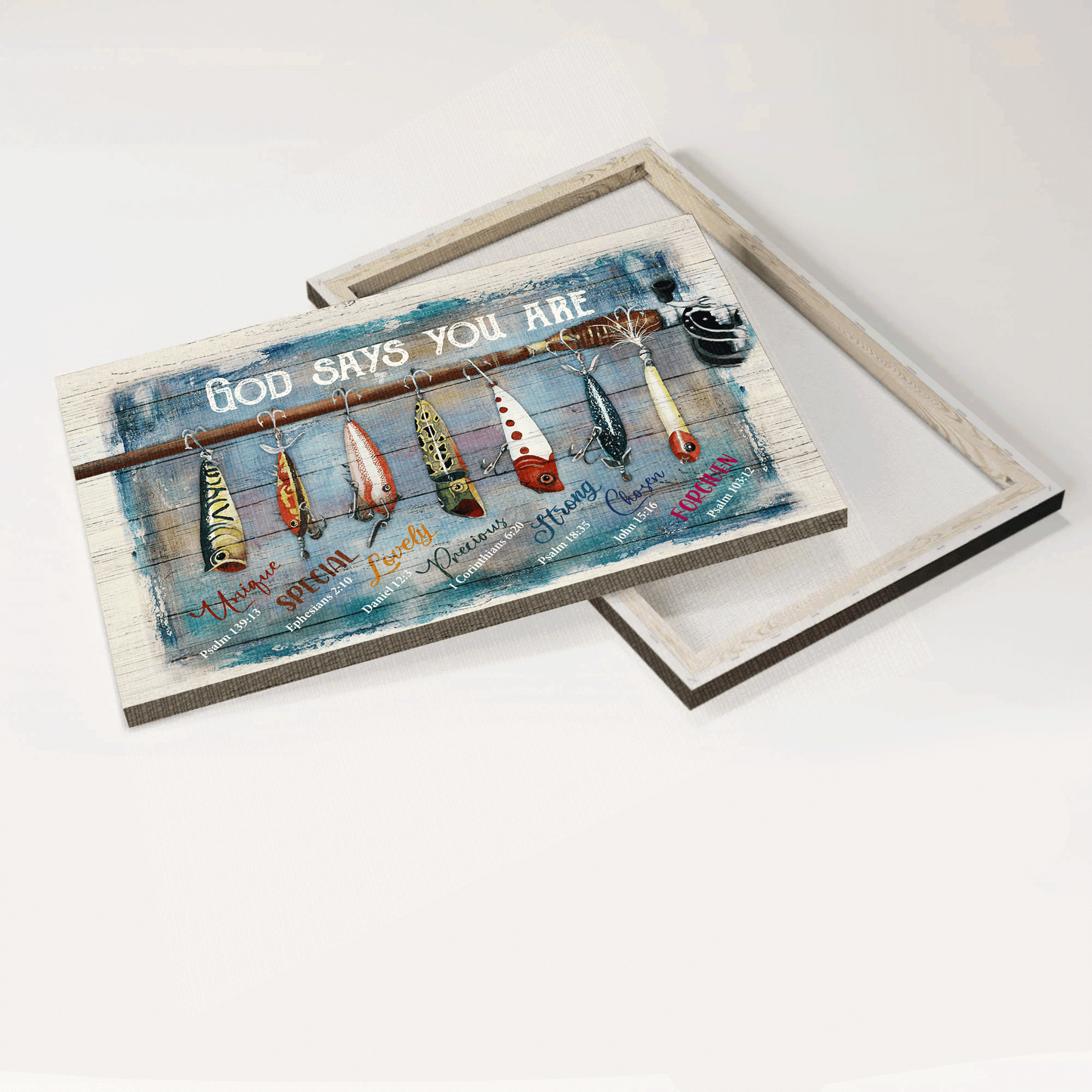 Jesus Landscape Canvas- Beautiful Fish, Hook, Fishing Rod Landscape Canvas- Gift For Christian- God Says You Are