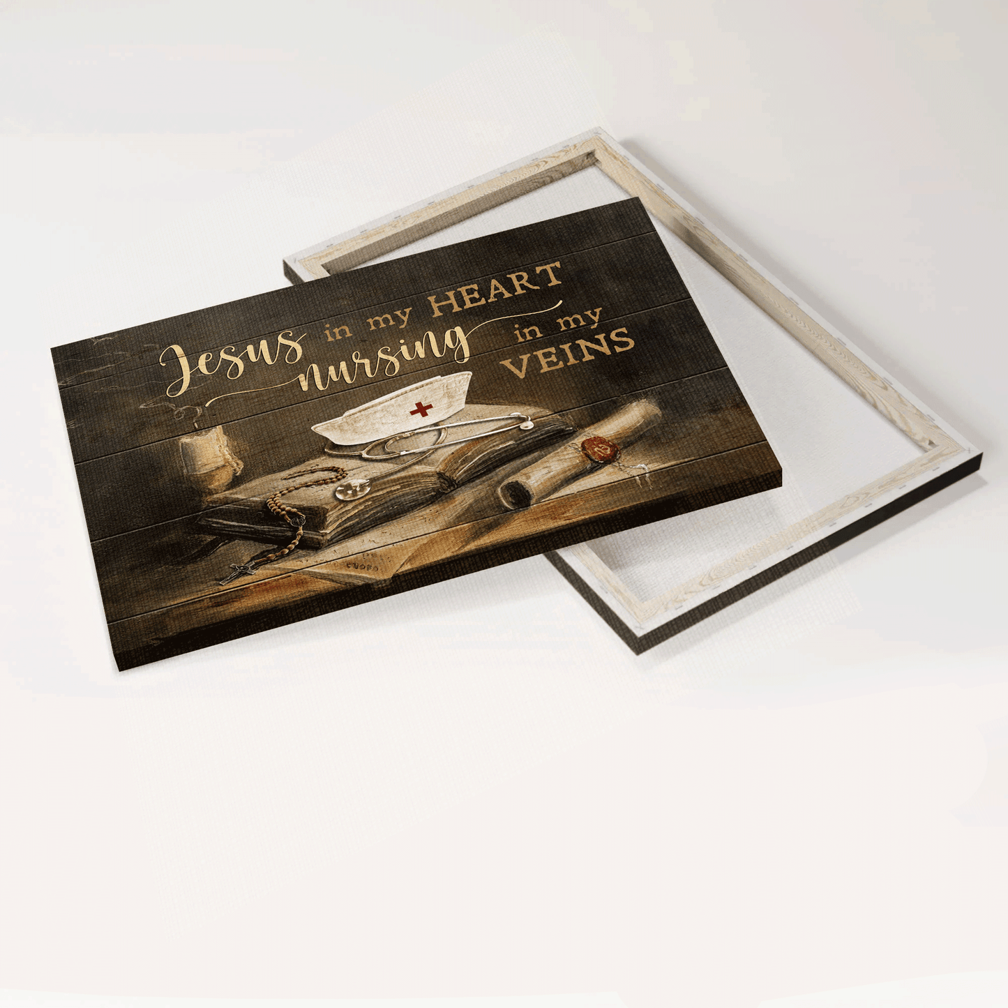 Jesus Landscape Canvas- Bible, Nurse, Cross canvas- Gift for Christian- Jesus in my heart nursing in my veins - Landscape Canvas Prints, Wall Art