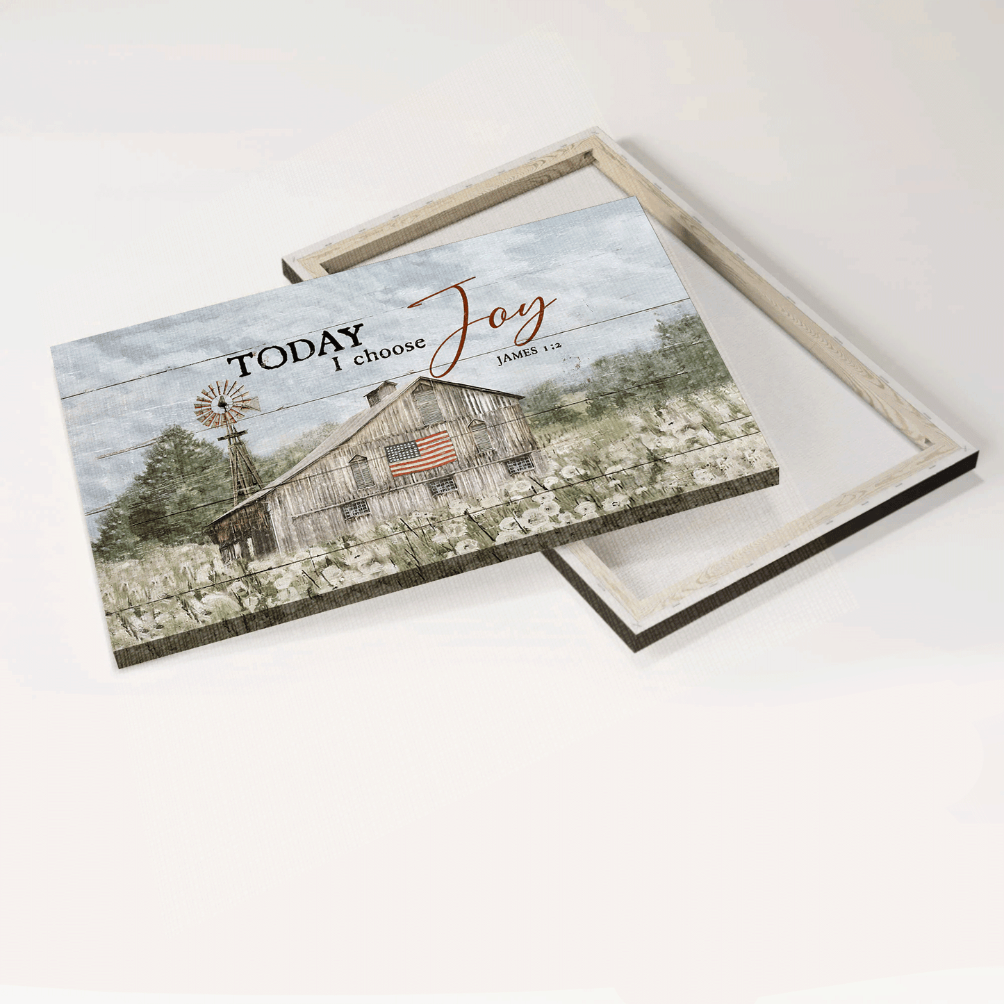 Jesus Landscape Canvas - Old Barn Painting, Dandelion field, America Flag Landscape Canvas - Gift For Christian - Today I choose joy Landscape Canvas