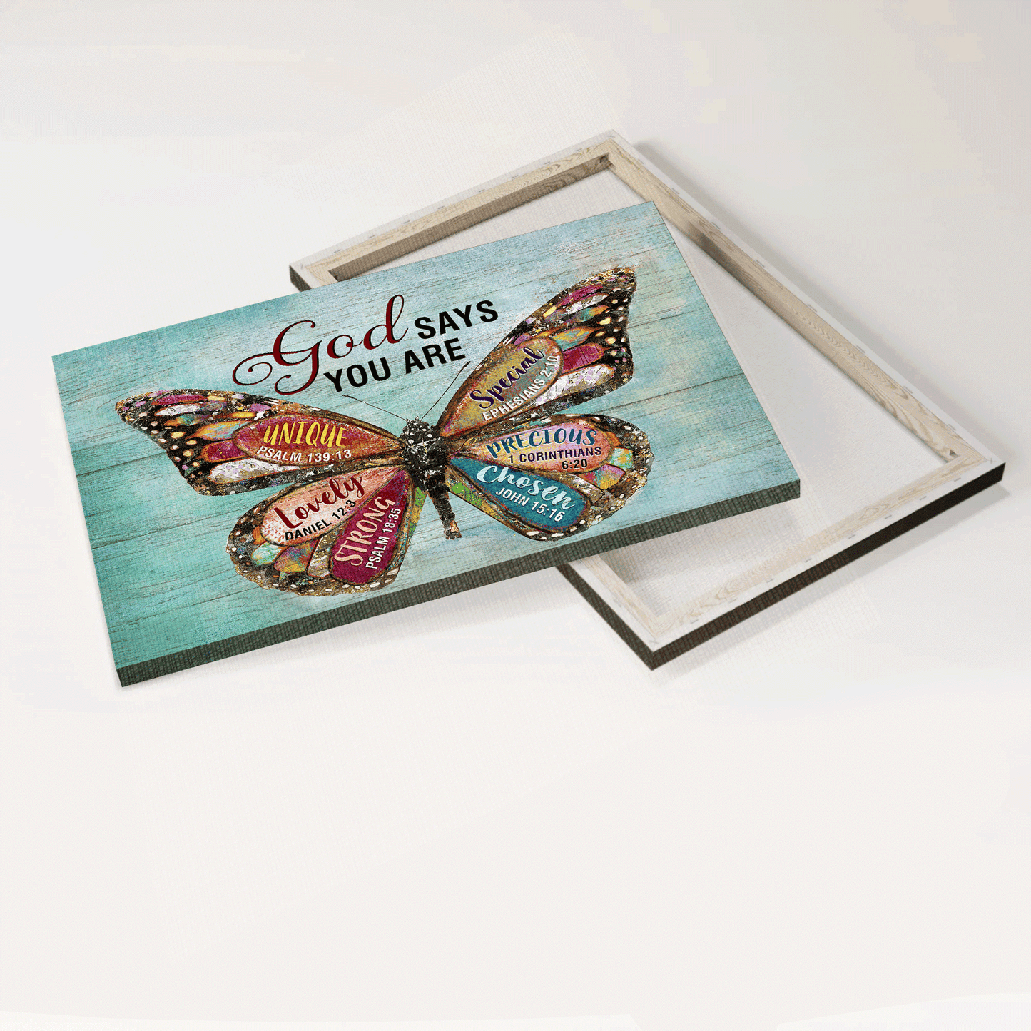 Jesus Landscape Canvas - Colorful Butterfly, Light Blue Background, Blue Sky Landscape Canvas - Gift For Christian - God Says You Are Landscape Canvas