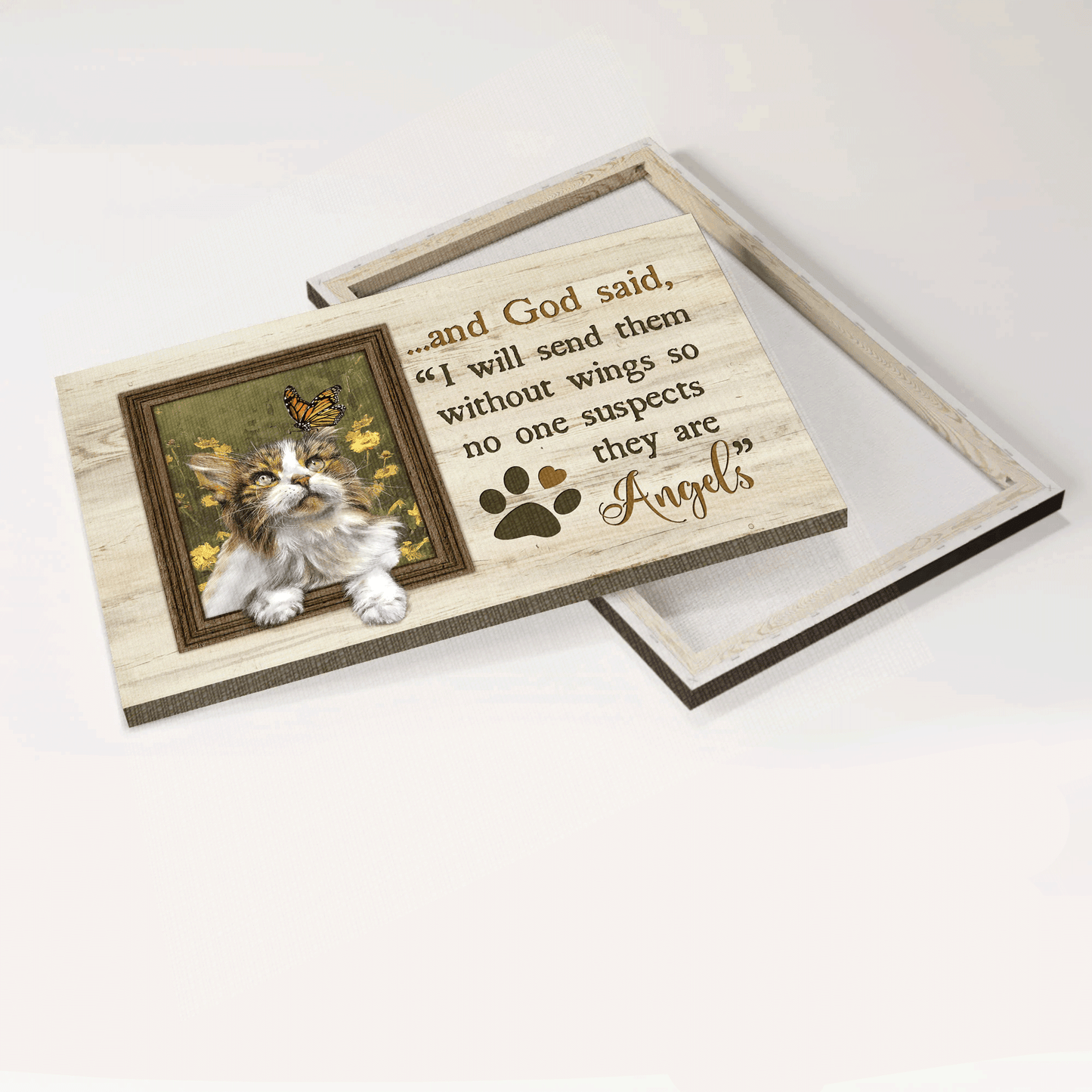 Jesus Landscape Canvas - Pretty cat, Yellow flower field, Small window Canvas - Gift for Christian, Pet lovers - I will send them without wings Landscape Canvas