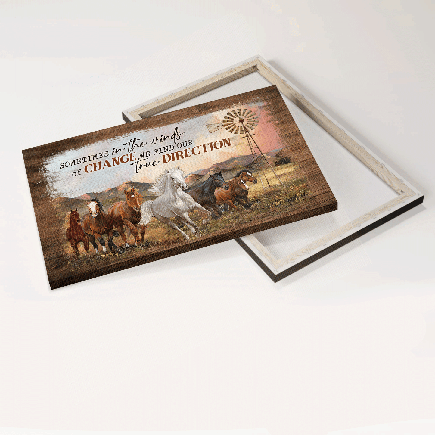 Jesus Landscape Canvas - Beautiful mountain, Running horse, Windmill Landscape Canvas - Gift For Christian - Sometimes in the winds