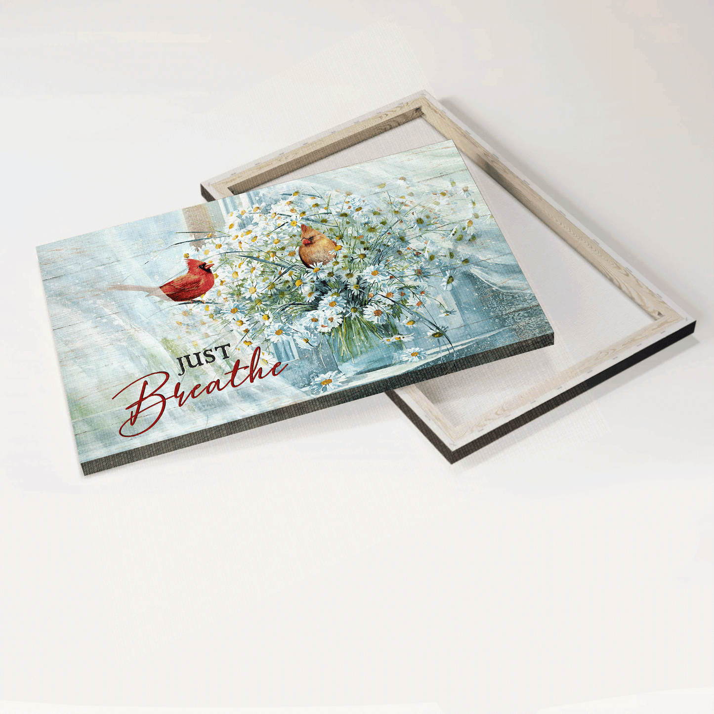 Jesus Landscape Canvas - Lovely cardinal, Vibrant color painting, Beautiful daisy vase Landscape Canvas - Gift For Christian - Just breathe Landscape Canvas