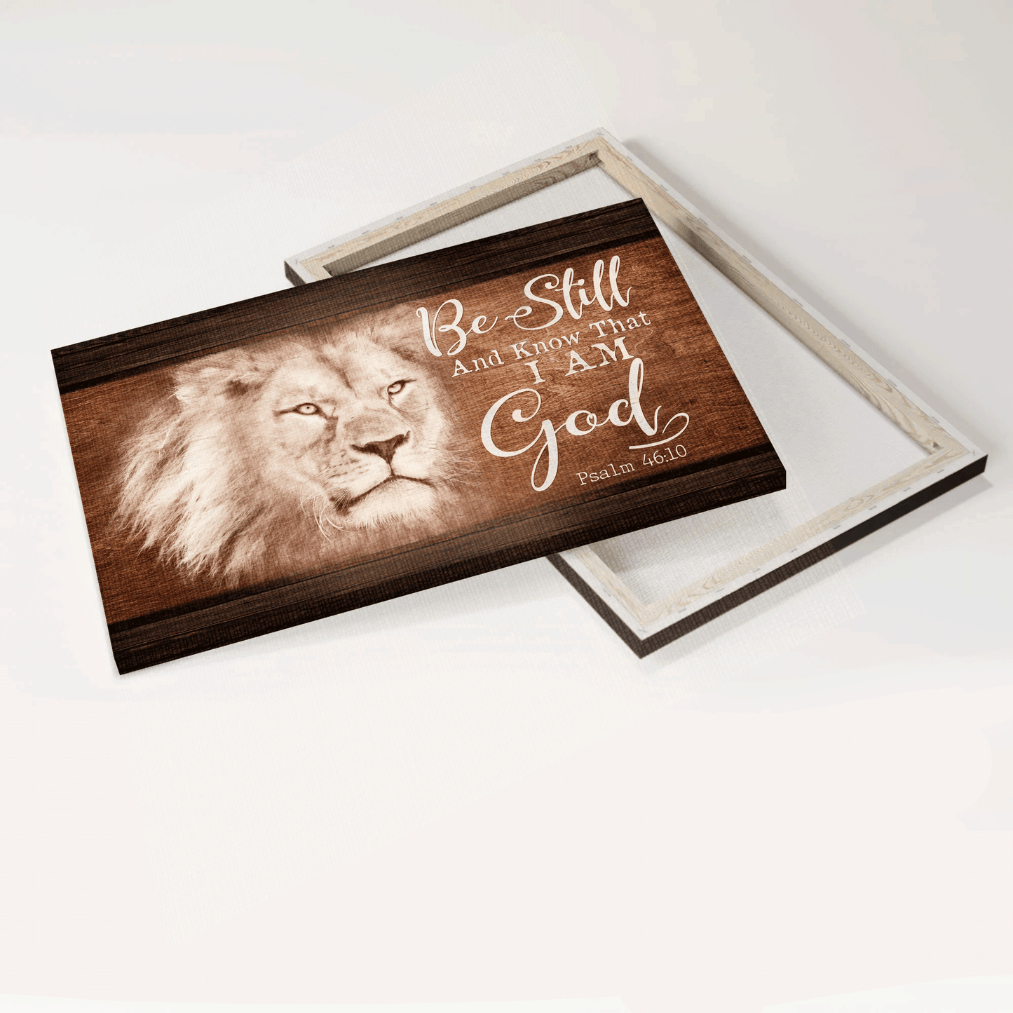 Jesus Landscape Canvas - White Lion, Wooden Background, In Your Eyes Canvas - Gift For Christian - Be Still And Know That I Am God Canvas