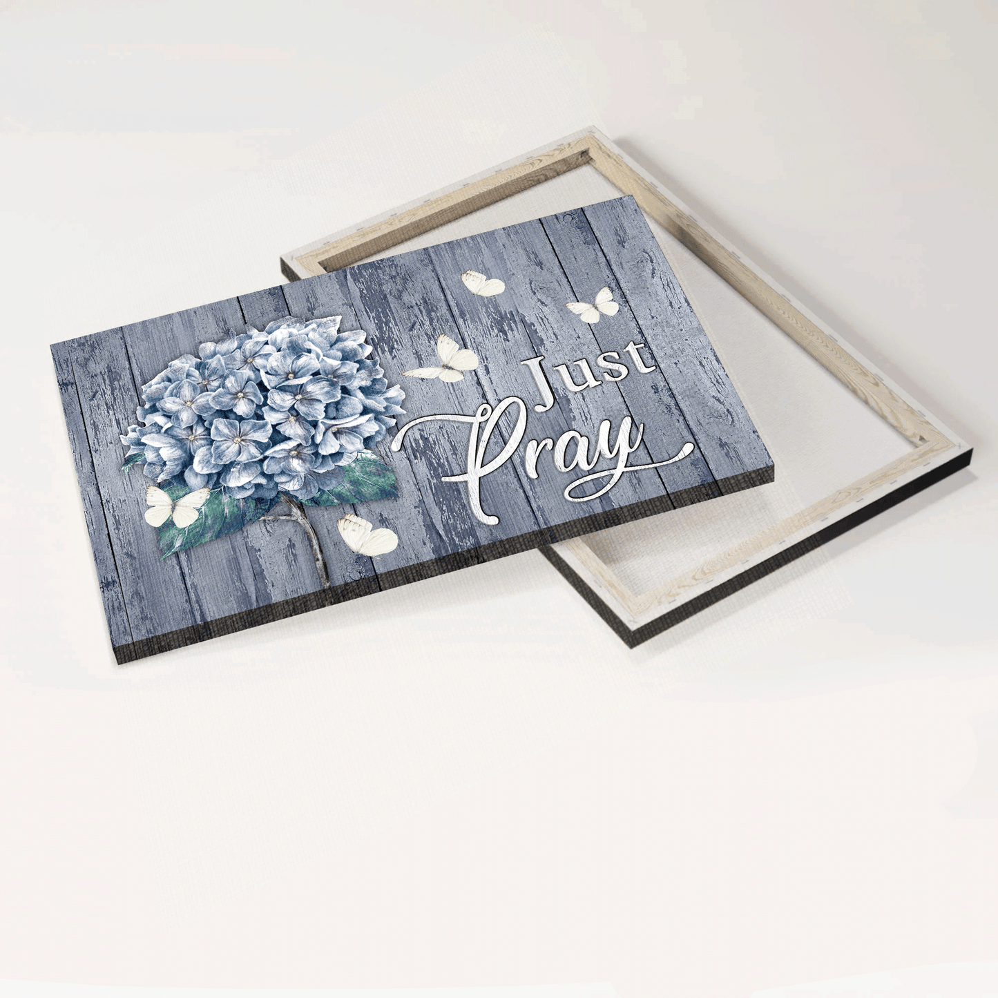Jesus Landscape Canvas - White Butterfly, Hydrangea Painting Canvas - Just Pray Canvas