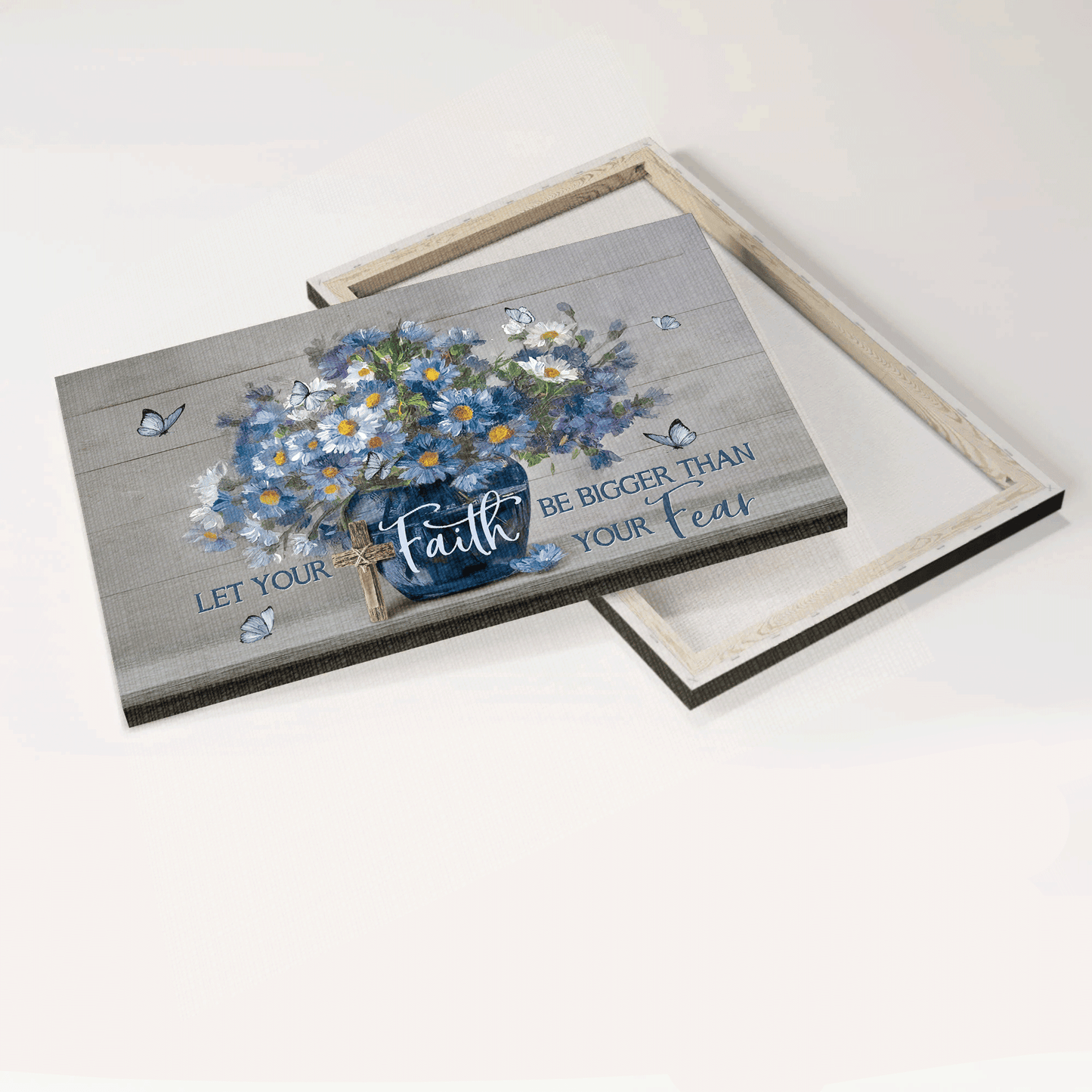 Jesus Landscape Canvas - Blue flower, Unique butterfly Landscape Canvas - Gift For Christian - Let your faith be bigger than your fear Landscape Canvas