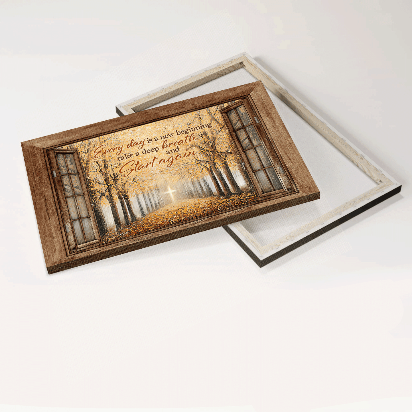 Jesus Landscape Canvas- Autumn Forest, Yellow Leaf, Golden Cross Landscape Canvas- Gift For Christian- Every Day Is A New Beginning