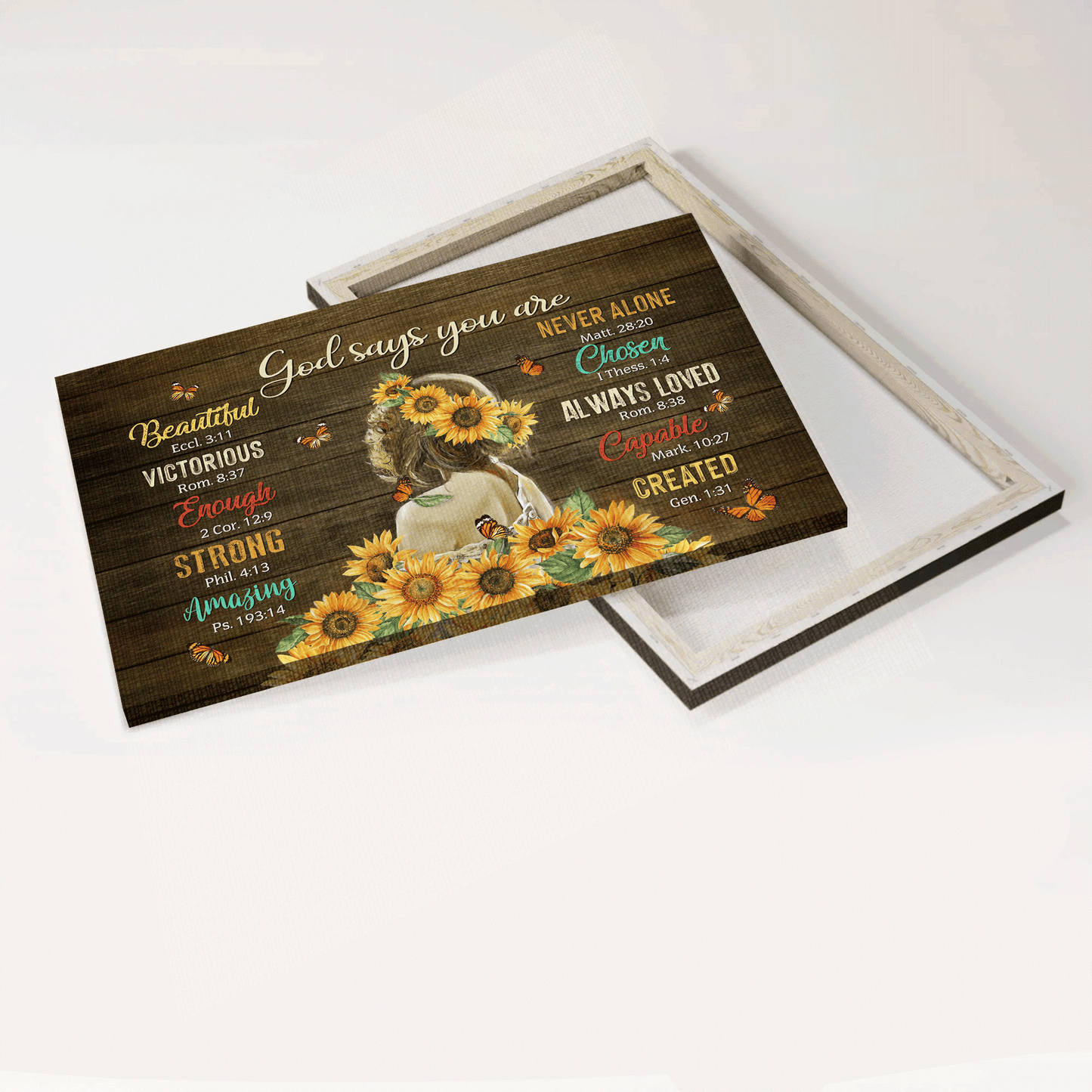 Jesus Landscape Canvas- Beautiful Girl, Sunflower, Butterfly canvas, God says you are canvas- Gift for Christian