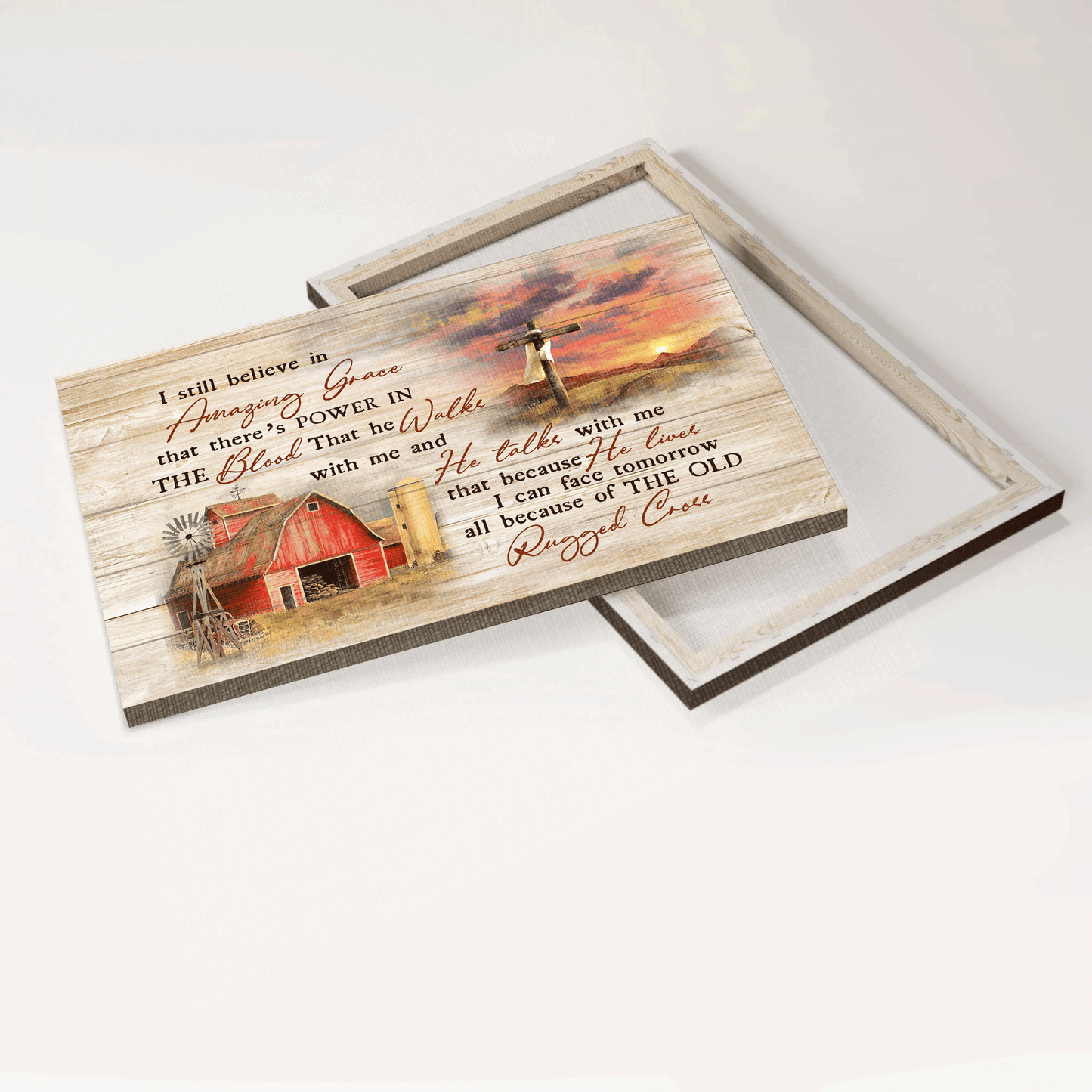 Jesus Landscape Canvas - Old Barn Painting, Dawn, Wooden Cross Landscape Canvas - Gift For Christian - I still believe in amazing grace Landscape Canvas