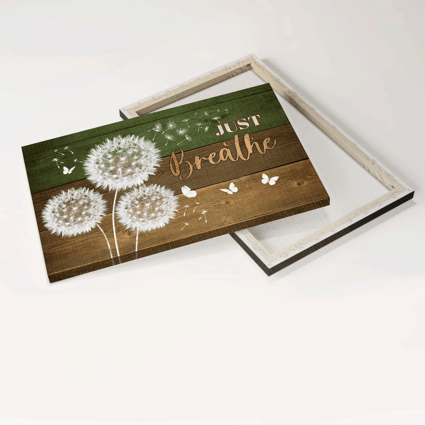 Jesus Landscape Canvas- Dandelion painting, Wooden background, White butterfly canvas- Gift for Christian- Just breathe