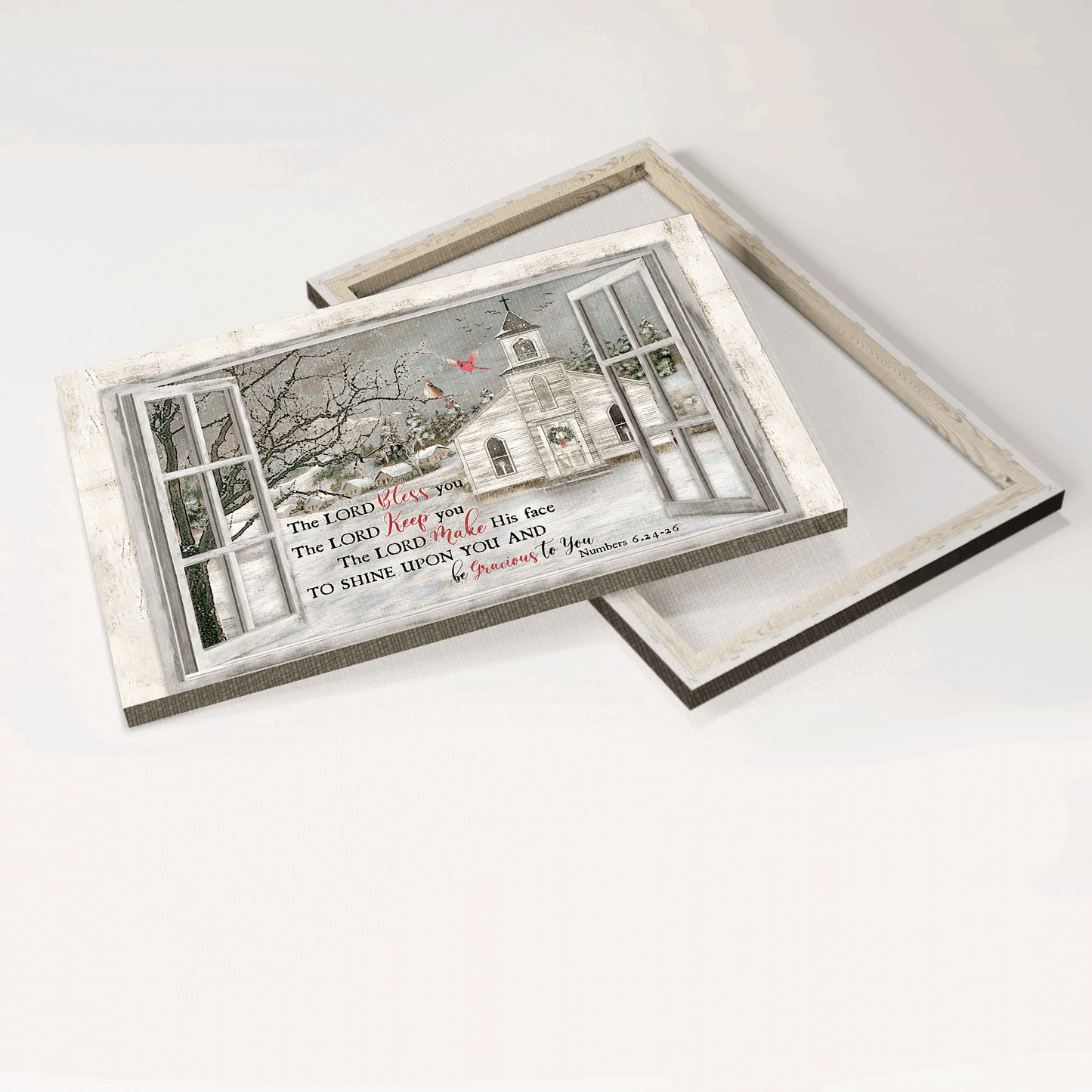 Jesus Landscape Canvas - Beautiful church, First day of winter, Cardinal Landscape Canvas - Gift For Christian - The Lord bless you