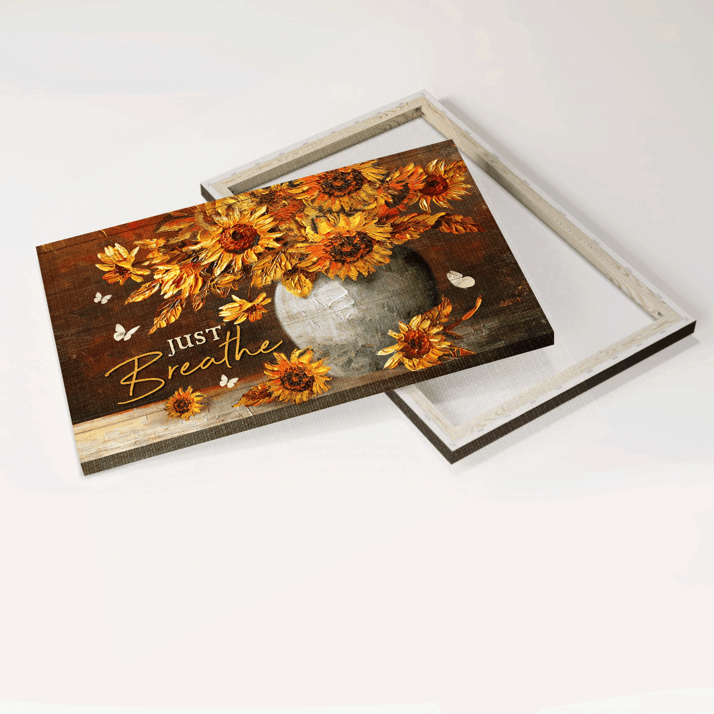 Jesus Landscape Canvas - Sunflower Painting, White butterfly, Motivational quote Landscape Canvas - Inspirational gift, Gift For Religious Christian - Just breathe